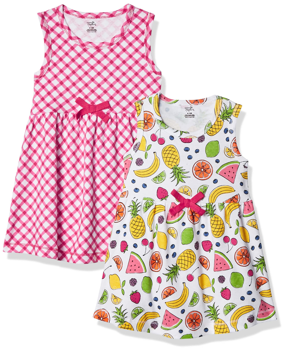 Touched By Nature Girls, Toddler, Baby And Womens Organic Cotton Short Sleeve And Long Sleeve Dresses, Fruit Sleeveless, 9 12 Mo