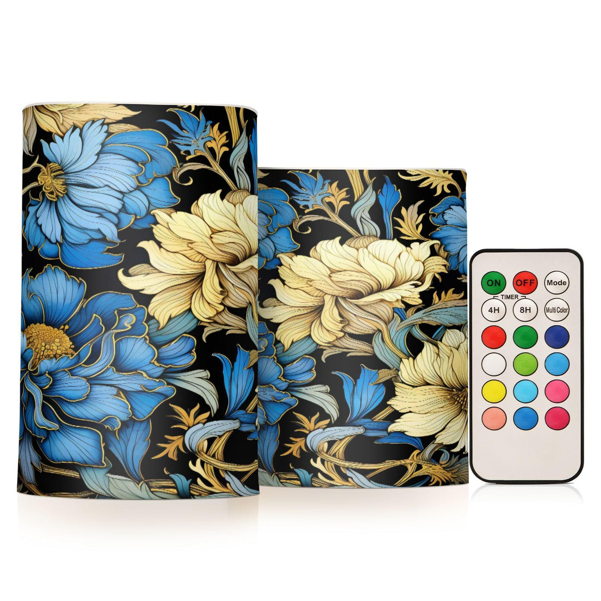 Alaza Blue Gold Luxury Flowers Flickering Flameless Candles Battery Operated With Remote Timer,Tea Light Candles Led Pillar Voti