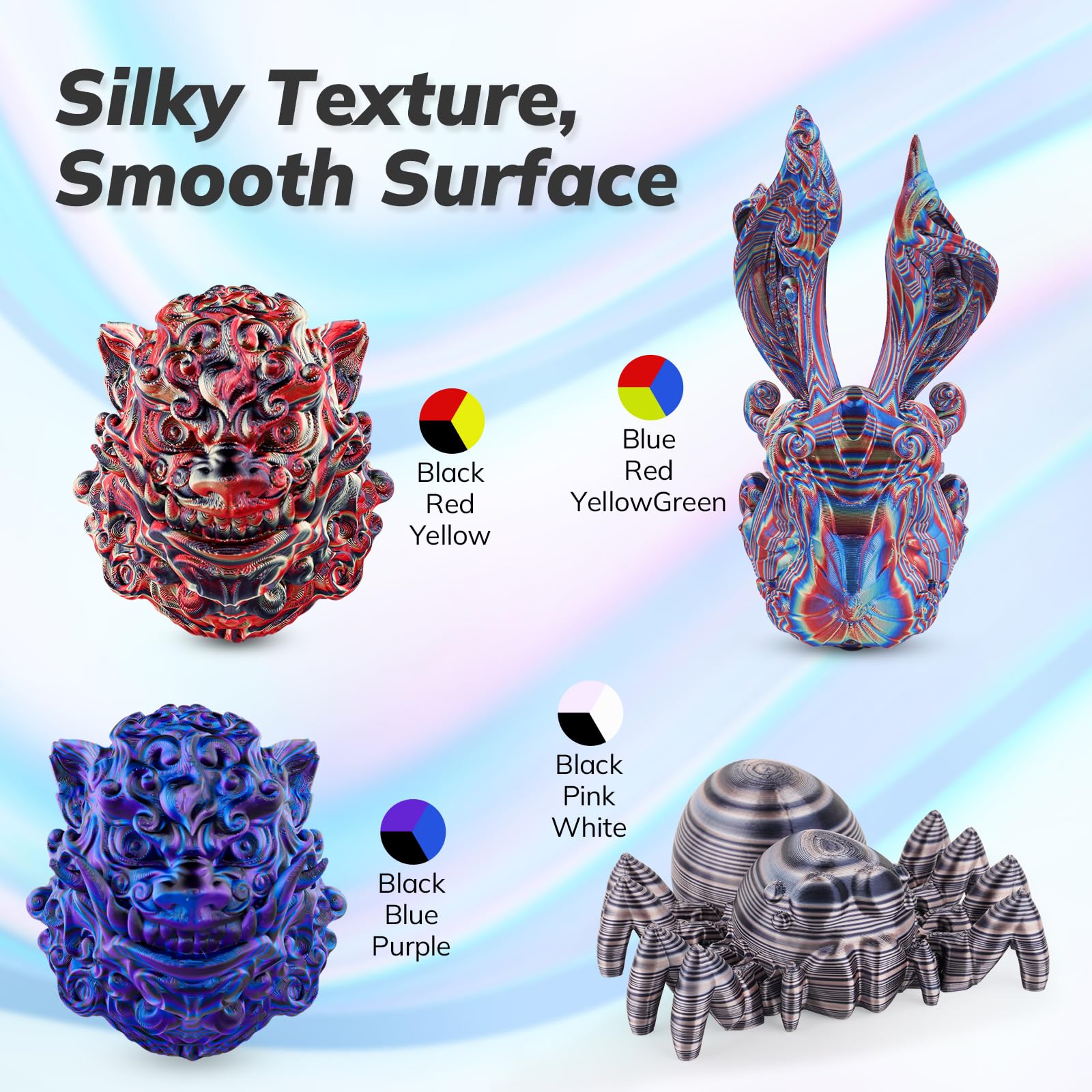 Amolen Silk Multicolor Pla Filament 1.75Mm,S Series Spiral 4 Spools Pack B, 4  1Kg