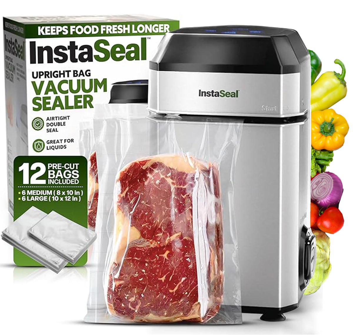 Instaseal Food Vacuum Sealer Machine, Upright Food Saver Vacuum Sealer Machine Allows To Vacuum Seal Liquids, Food Sealer Vacuum