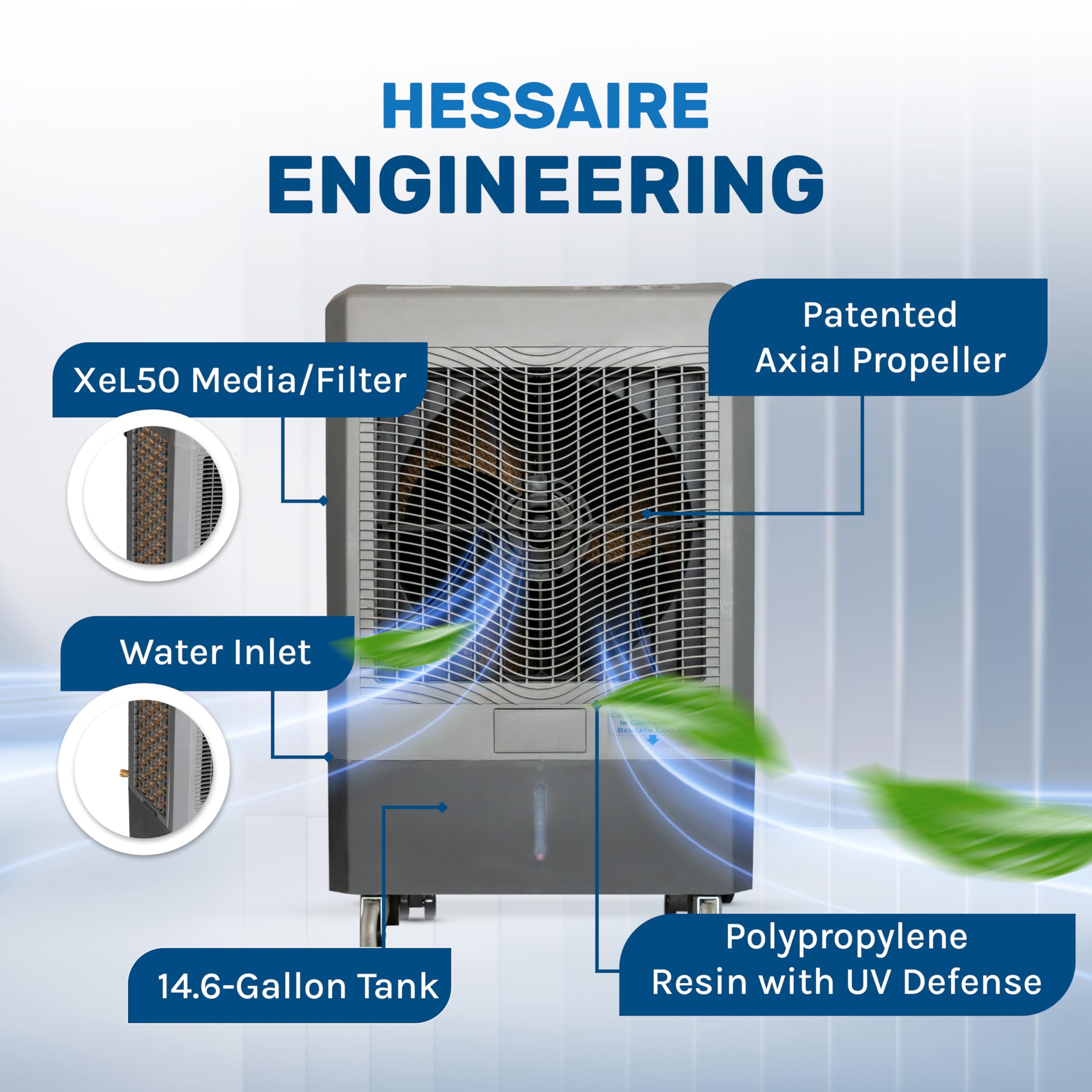 Portable Swamp Coolers   5300 Cfm Mc61M Evaporative Air Cooler With 3 Speed Fan   Water Cooler Fan 1600 Sq. Ft. Coverage High Velocity Outdoor Cooling Fan Swamp Cooler By Hessaire   Gray