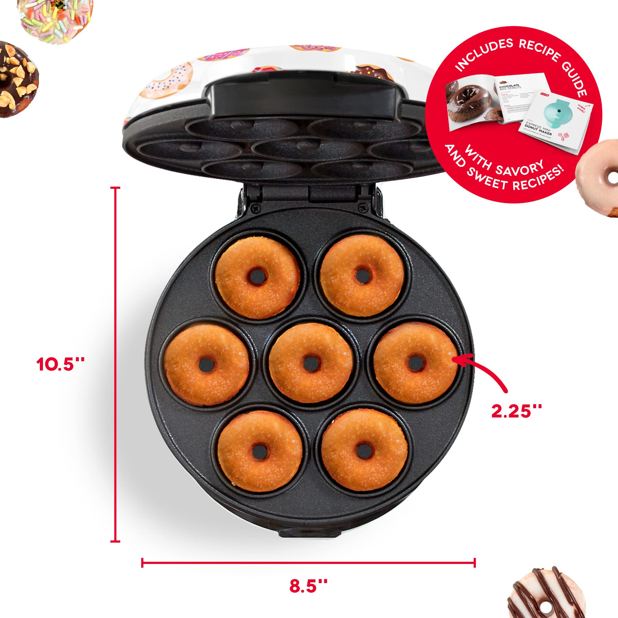 Dash Mini Donut Maker Machine For Kid Friendly Breakfast, Snacks, Desserts & More With Non Stick Surface, Makes 7 Doughnuts, Don