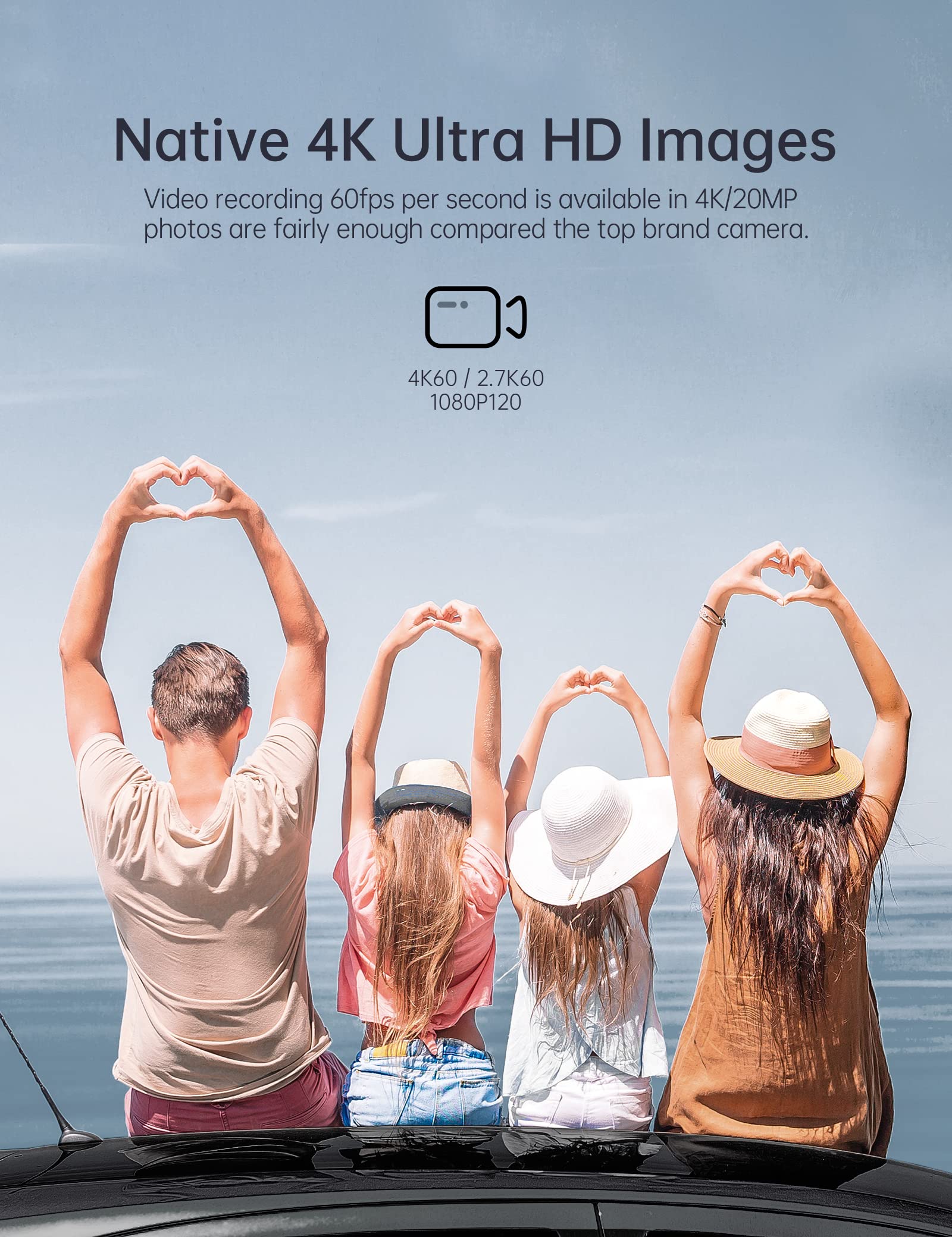 Wolfang Ga420 Action Camera 4K 60Fps 24Mp Wifi Waterproof Underwater Camera 3.0 Eis Stabilization 8X Zoom Helmet Camera (Externa