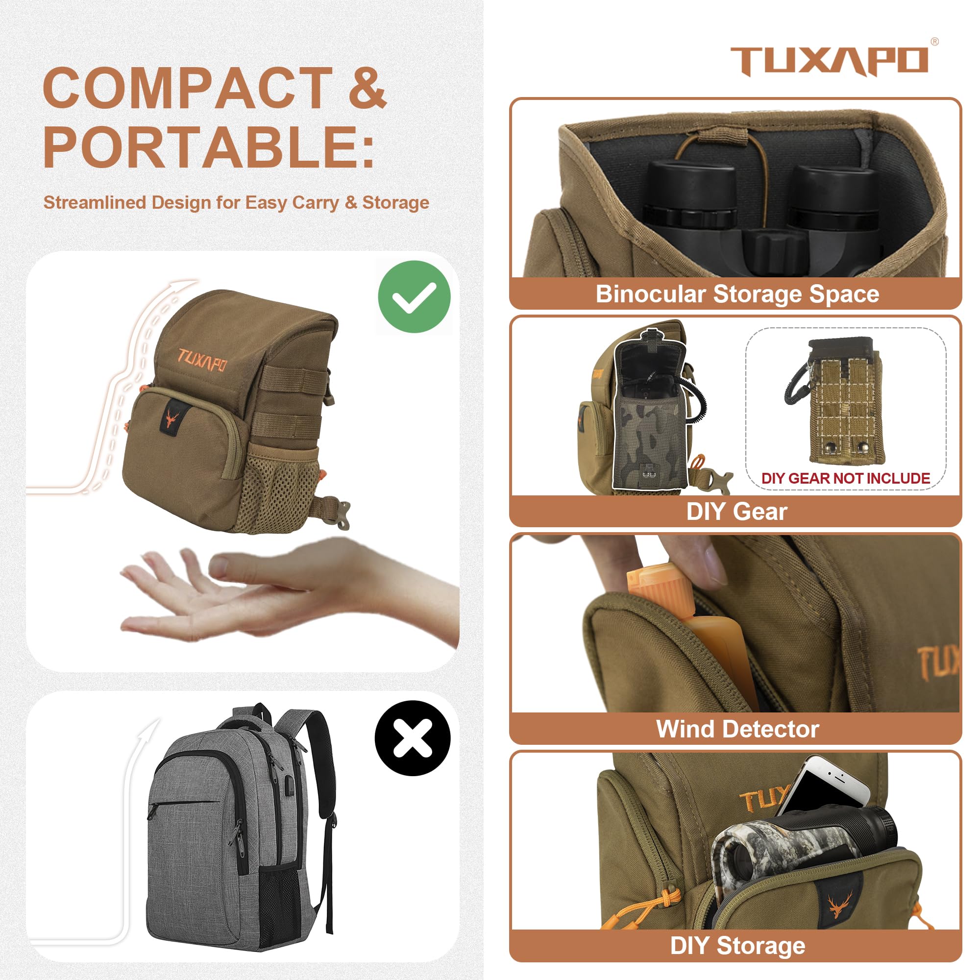 Tuxapo Binocular Harness Chest Pack With Rangefinder Pouch Bino Case For Hunting Hiking Shooting