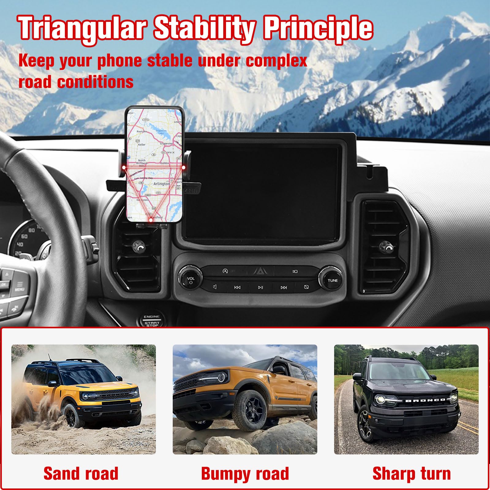 Litmiracle Upgrade Dashboard Mobile Phone Holder For Ford Bronco Sport, Dual-Holes Phone Mount With Tray Internal Accessories Au