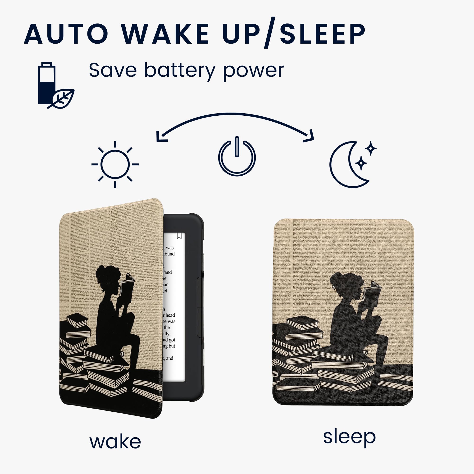 Kwmobile Case Compatible With Barnes & Noble Nook Glowlight 4 Plus Case   Ereader Cover   Girl And Books Black/Beige