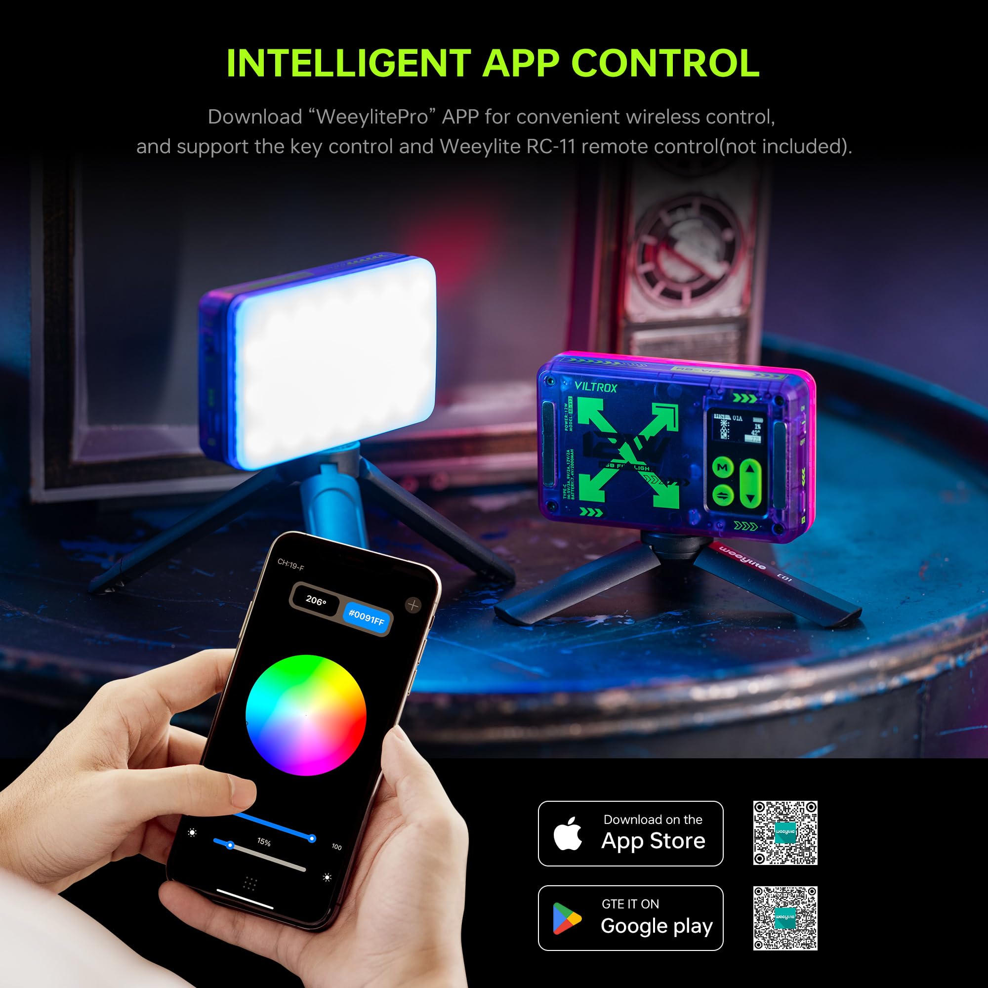 Viltrox Magnetic Rgb Video Light 360 Full Color Portable Led Camera Light Panel With App Control/Cold Shoe Mounts/Cri 97+/2500K