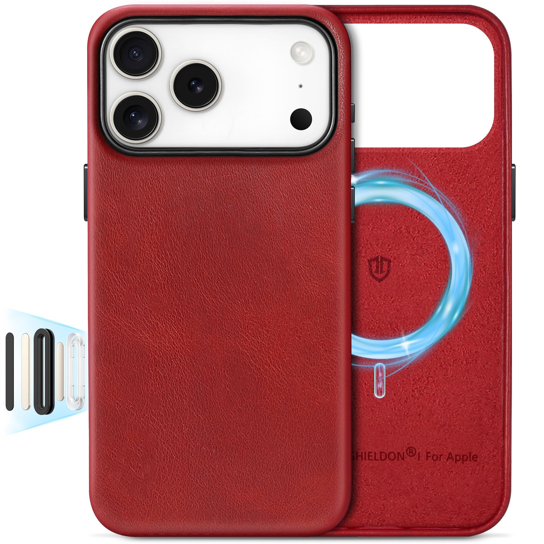 SHIELDON Genuine Leather Case for iPhone 17 Pro Max 6.9 Inch 2025, [Updated Camera Button], Magnetic Wireless Charging, Slim Fit