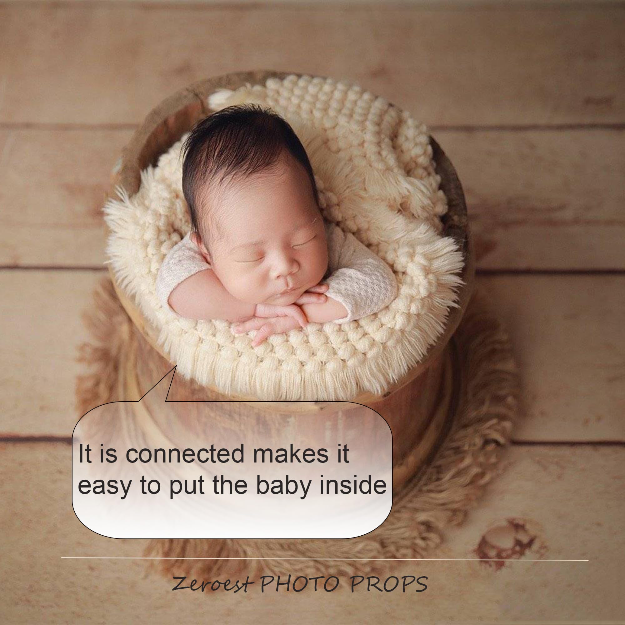 Zeroest Baby Photography Props Basket Braid Wool Wrap Newborn Photo Shoot Baskets Filler Posing Stuffer Background Blanket (Beig