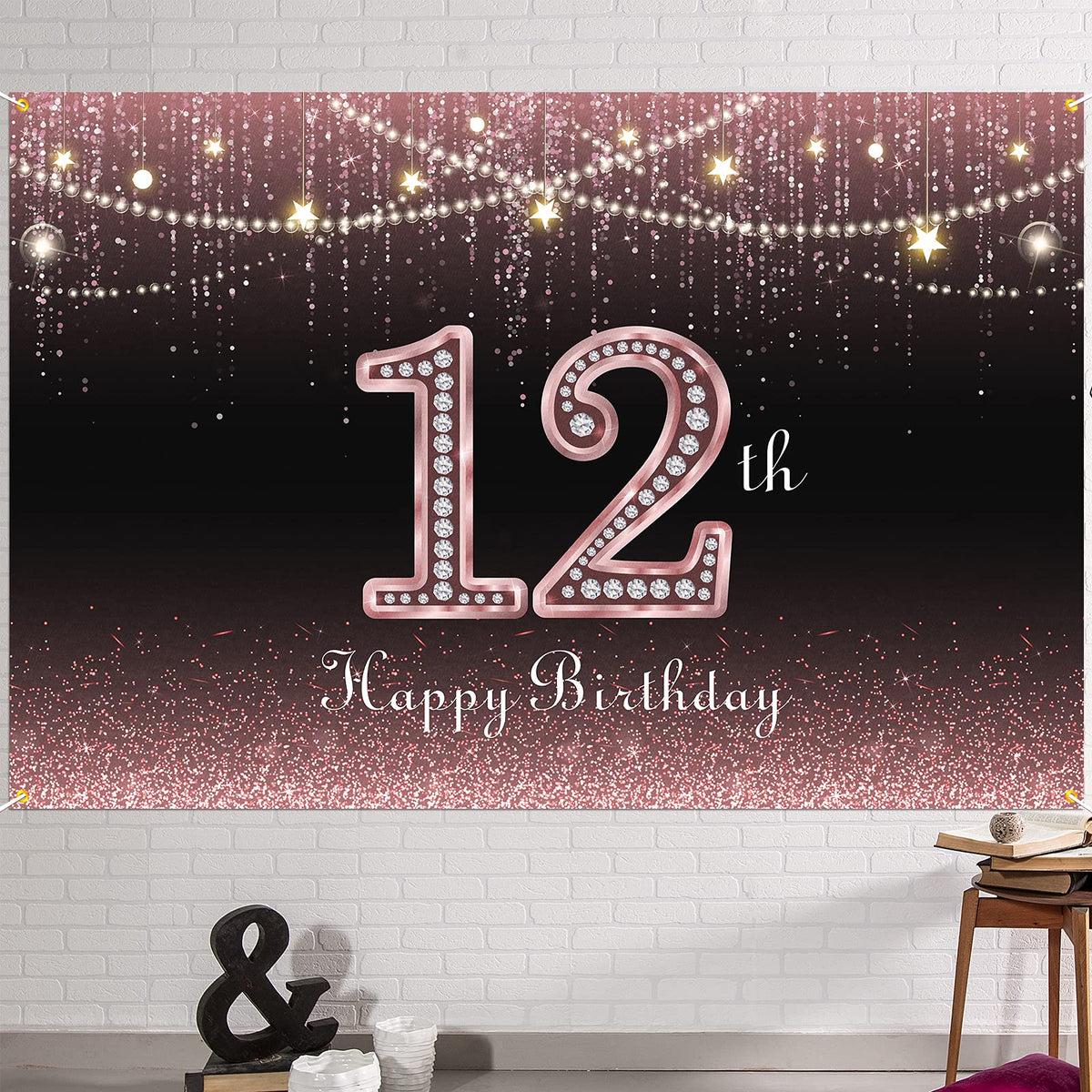 Hamigar 6X4Ft Happy 12Th Birthday Banner Backdrop   12 Years Old Birthday Decorations Party Supplies For Girls   Rose Gold