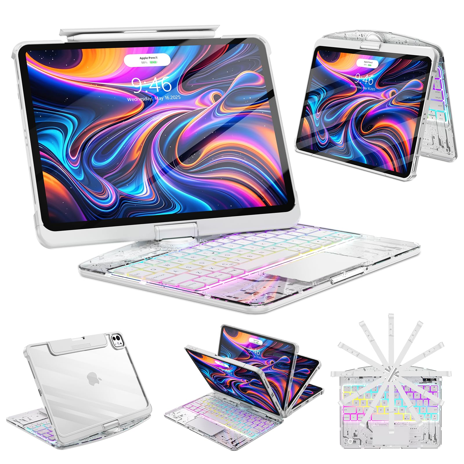 SIBEITU Keyboard Case for iPad Pro 13 Inch M5 2025 / M4 2024, Clear Wireless Keyboard iPad Pro 13inch Cover with Multi-Touch Tra