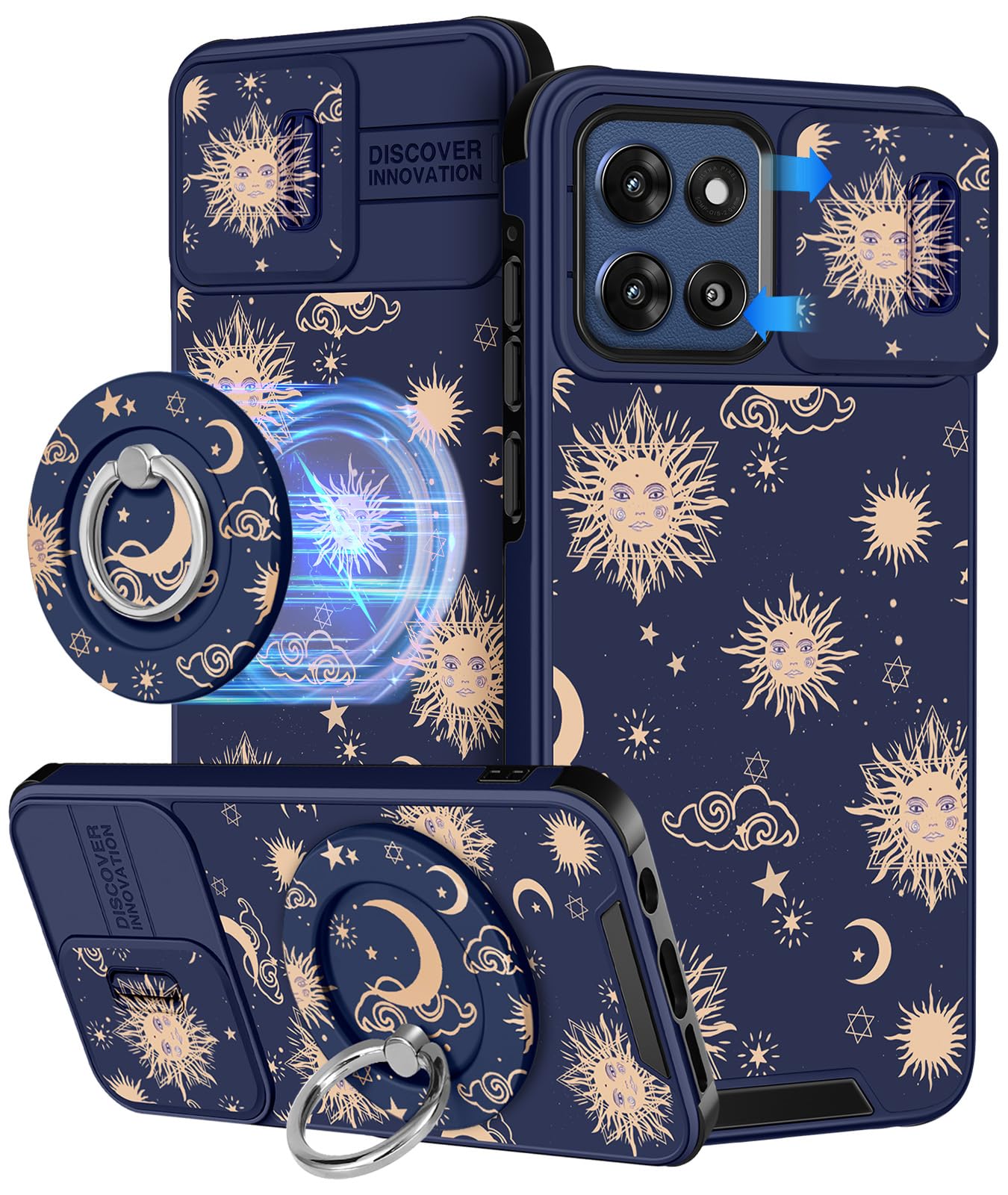 Buleens for Moto G Stylus 2026/2025 Case- Cute Design with Ring Stand & Camera Cover Women Girls Aesthetic Girly Sun Moon Star P