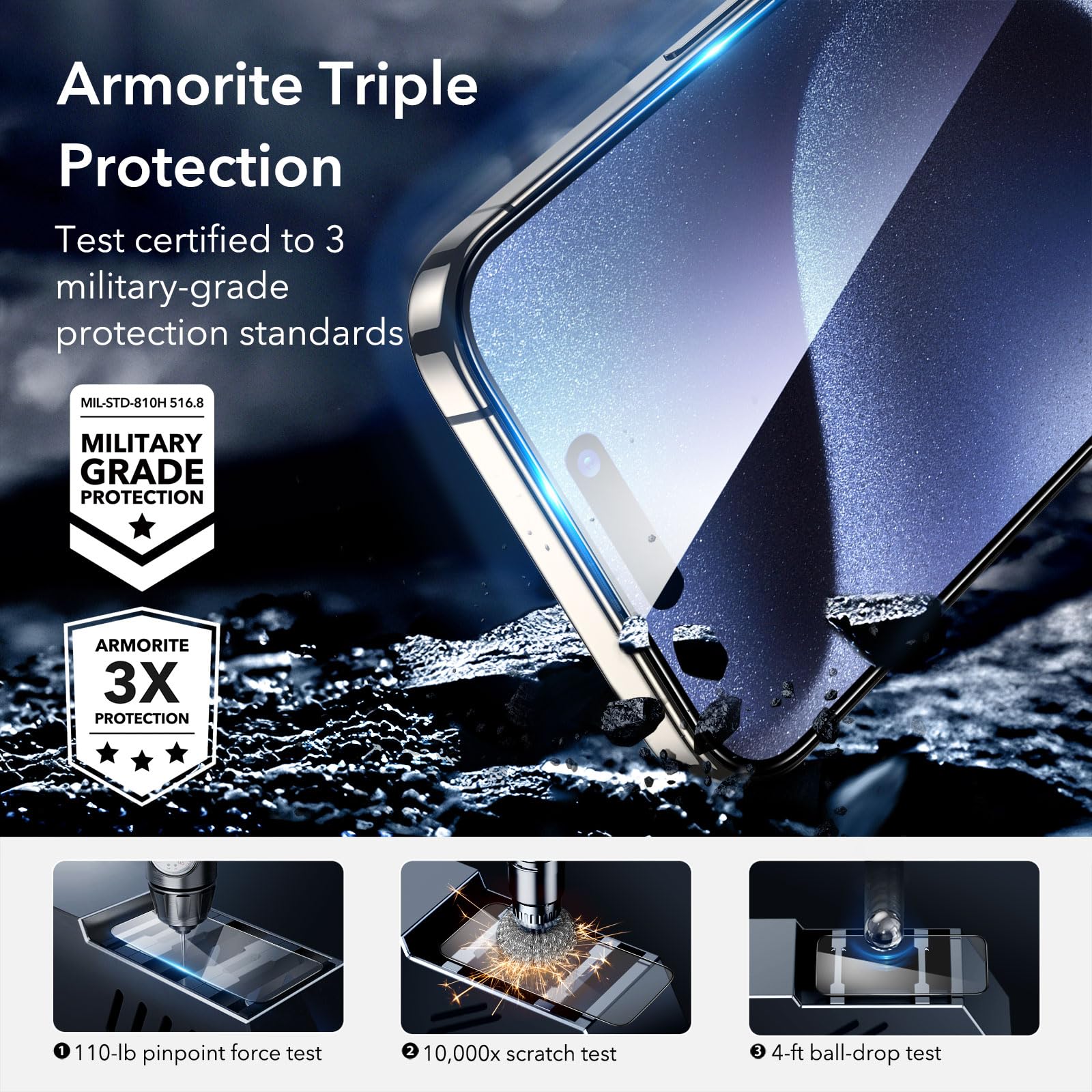 Esr 3+1 Pack Armorite Screen Protector Set For Iphone 15 Pro, Ultra Tough Tempered Glass, Easy Installation Frame, 3 Pack With 1