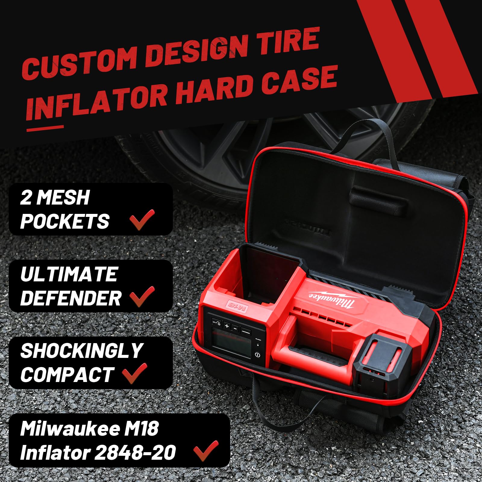 Air Compressor Bag For Milwaukee Inflator 2848 20, Air Pump Storage Carrying Box With Mesh Pockets For Milwaukee M18 Tools, Hold