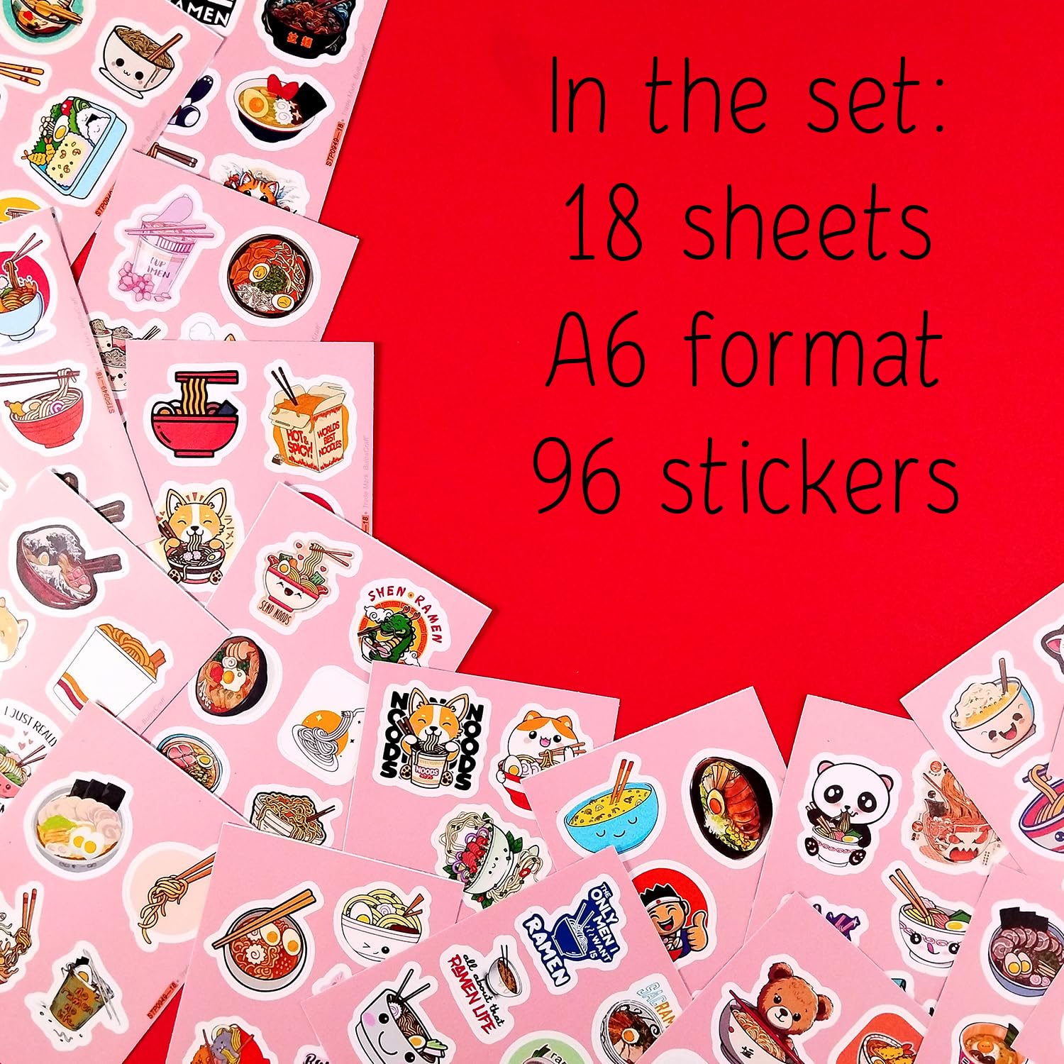 Ramen Stickers For Water Bottle And Laptop   Foodie Party Favors & Decorations, Waterproof Vinyl Noodle Decals, Cute Ramen Stick