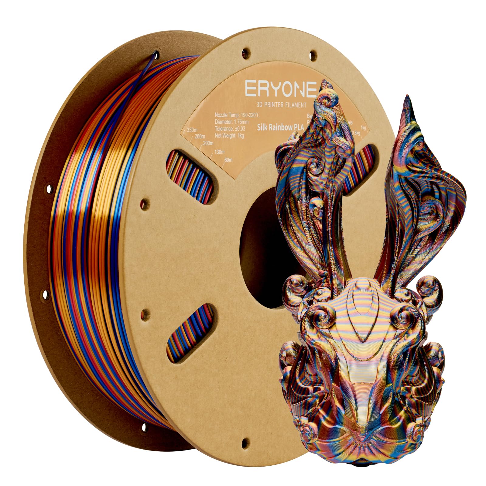 ERYONE Twist Rainbow 3D Printer PLA Filament 1.75 +/-0.03mm, Shiny Multicolor Filament PLA 1KG(2.2LBS), Shadow(Red Gold Blue)