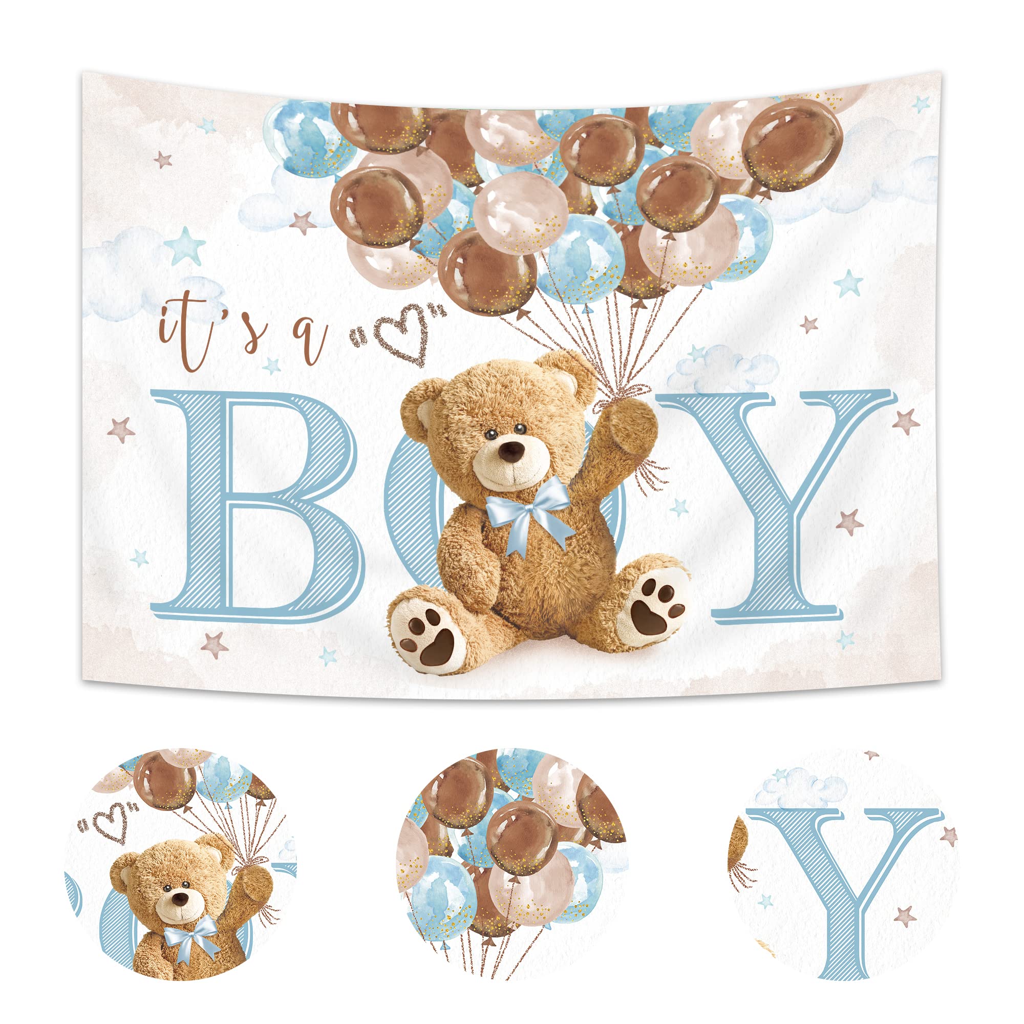 Imirell Boys Bear Baby Shower Backdrop 7Wx5H Feet It'S A Boy Lovely Cute Brown Blue Balloons Cartoon Polyester Fabric Kids Newbo