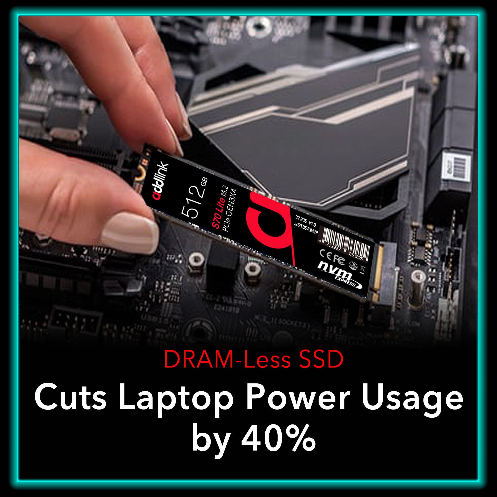 Addlink S70 Lite 512Gb Ultra Durability Gaming Ssd Maximum Speed 3000 Mb/S Internal Solid State Hard Drive   M.2 2280 Pcie 3.0 N