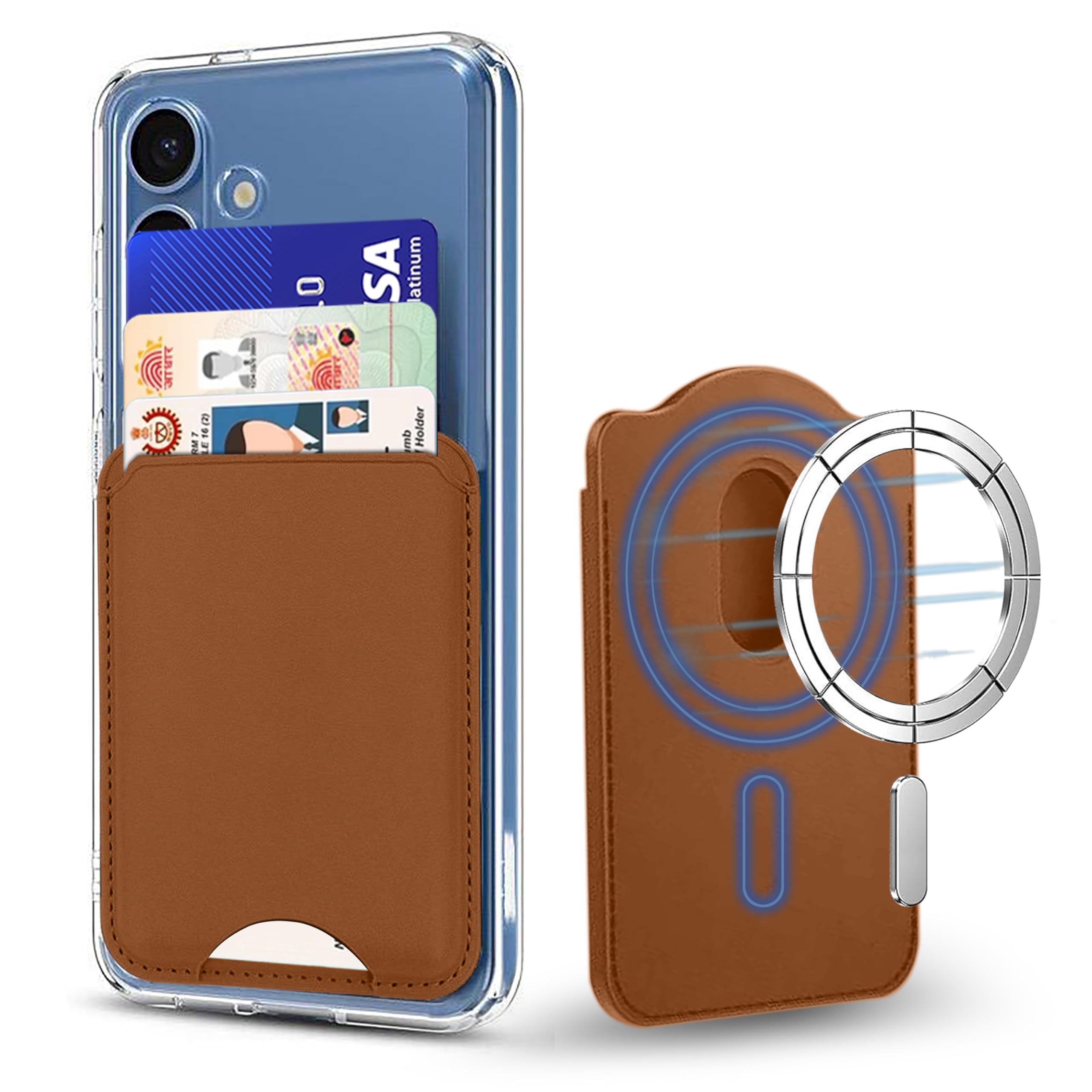 Zapcase For Magsafe Wallet, Card Holder, Magnetic Wallet For Iphone | Compatible For All Magsafe Cases | Vegan Leather | Brown