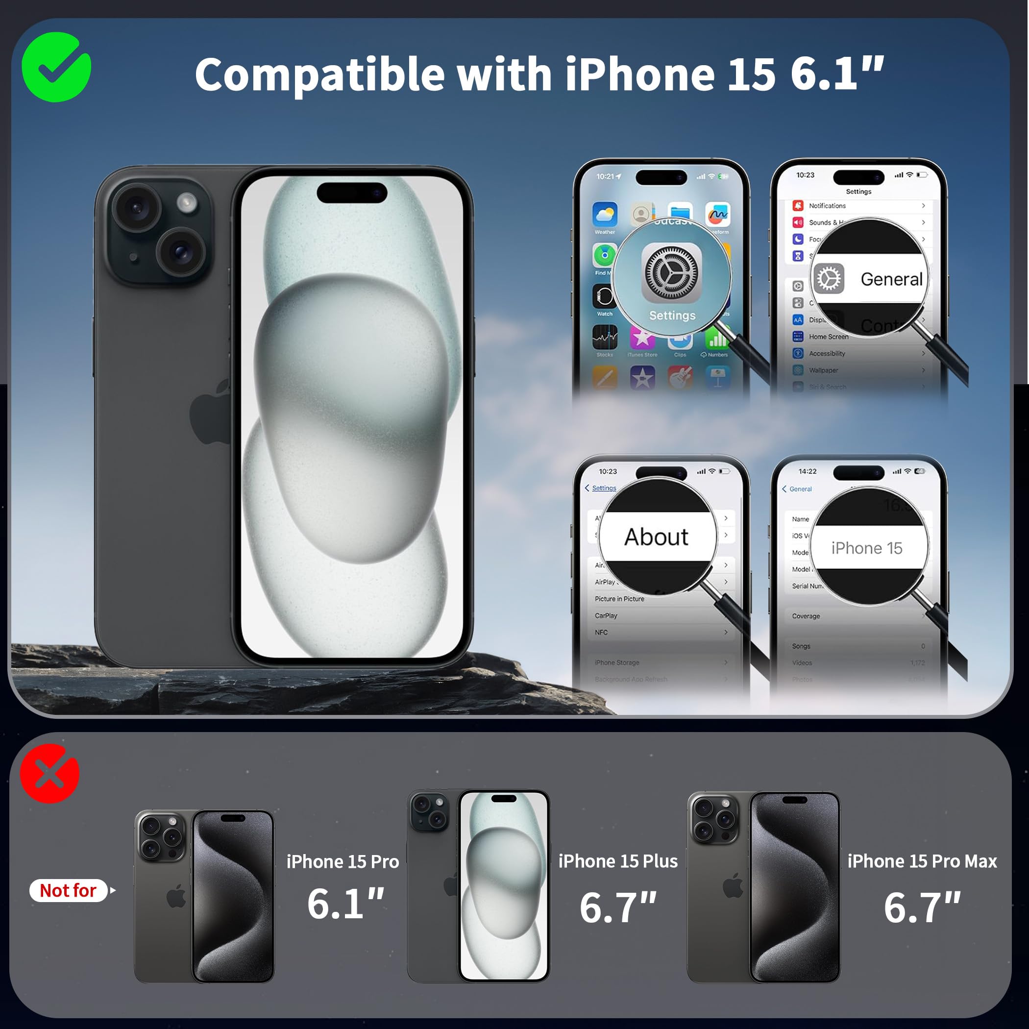 Cacoe Magnetic Case For Iphone 15 6.1 Inch With 360 Rotatable Ring Stand, Compatible With Magsafe Car Phone Mount, Cases Cover P