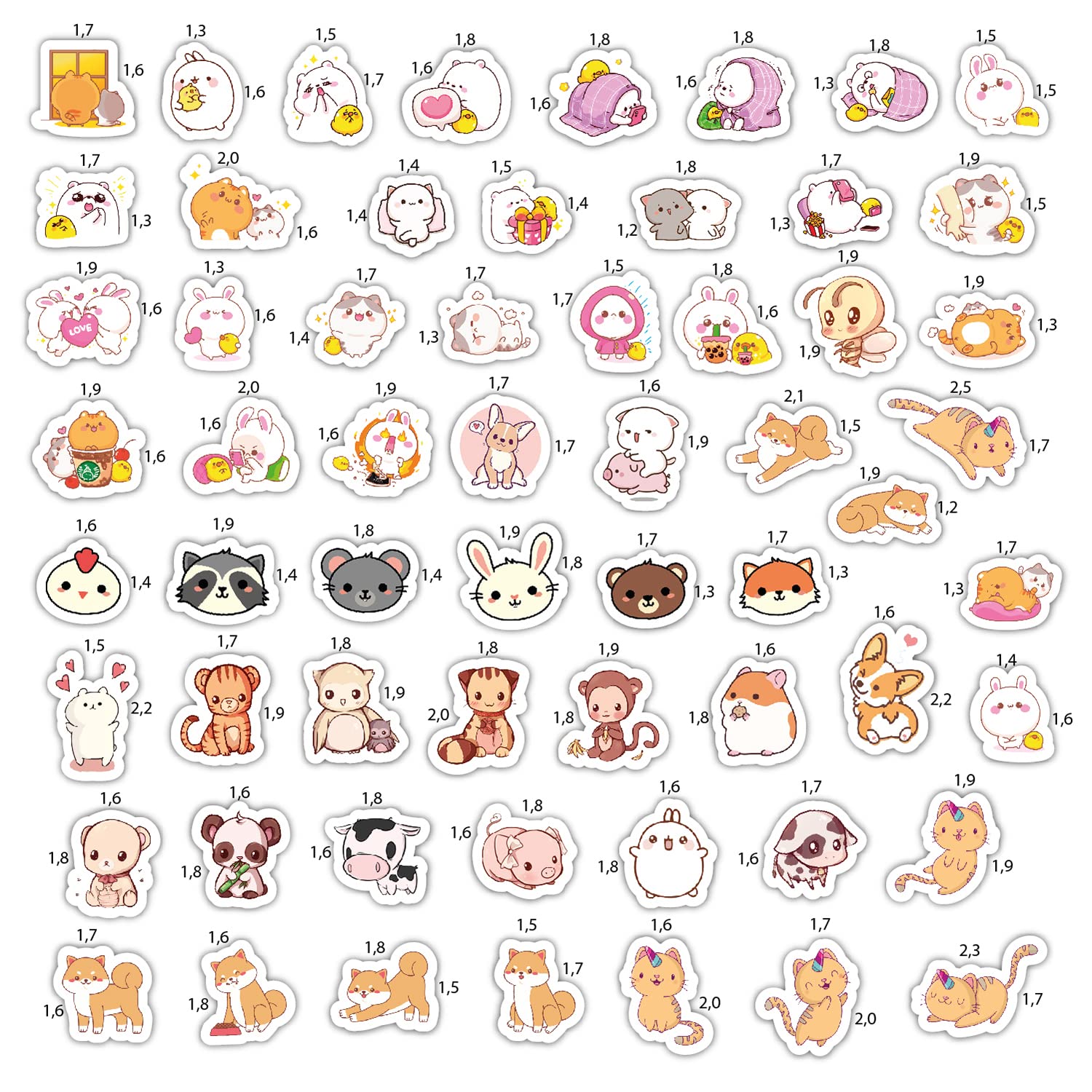 Bulbacraft Kawaii Animal Stickers   Cute Animal Stickers For Water Bottles   Cartoon Animal Stickers   Cute Japanese Kawaii Stic