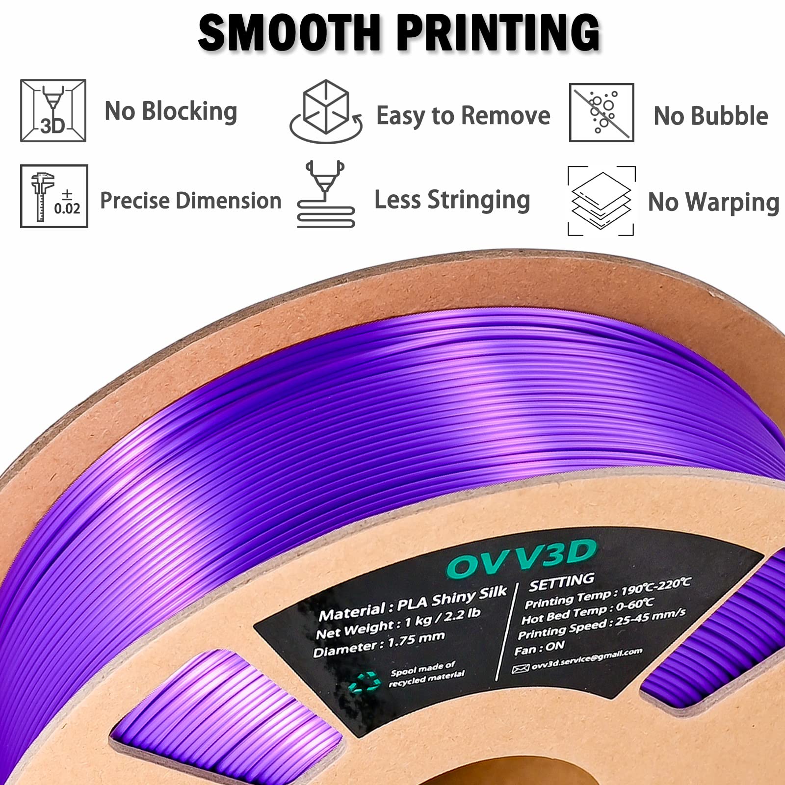 Ovv3D Silk Pla Filament 1.75Mm, Upgrade Purple Pla Filament 3D Printer Filament, Silk Purple 3D Printing Filament, 3D Filament 1