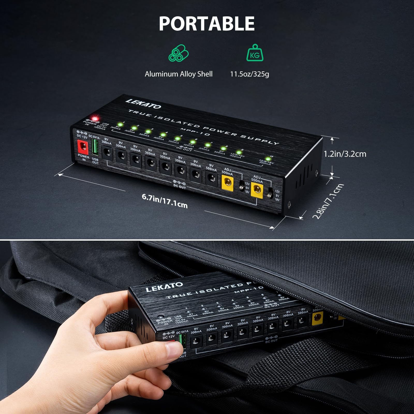 Lekato Guitar Pedal Power Supply, True Isolated Pedal Power Supply With 10 Ports, Usb Port, Short Circuit Protection, Guitar Ped