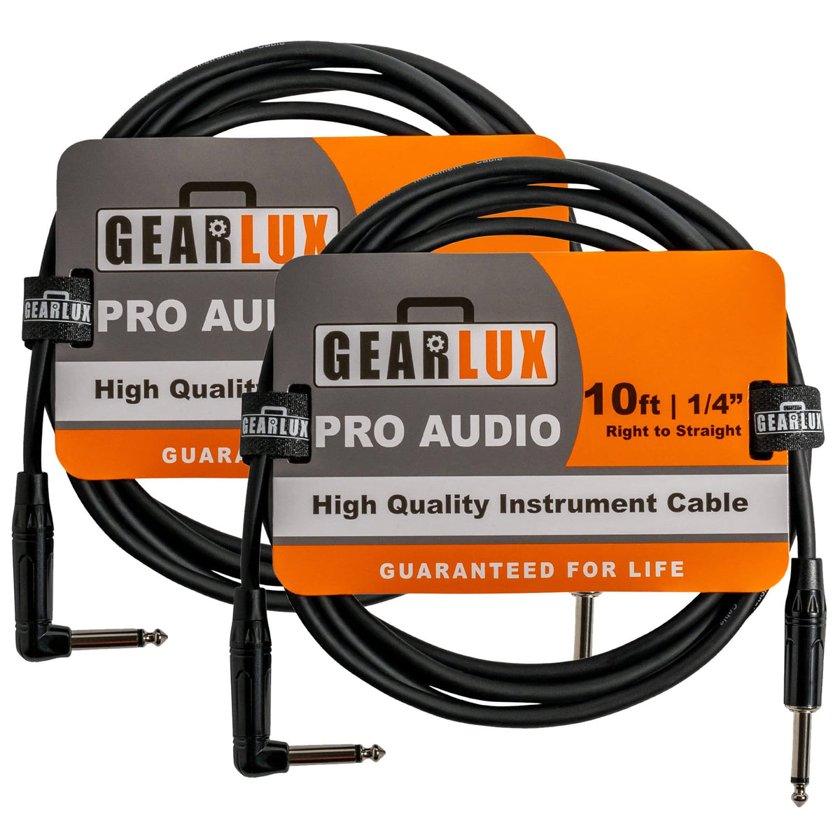 Gearlux Instrument Cable/Guitar Cable, 1/4 Inch Right To 1/4 Inch Straight, Black, 10 Feet   2 Pack