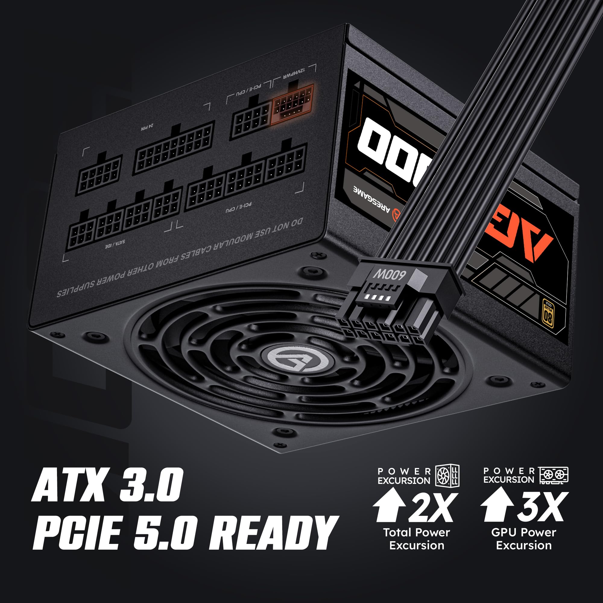 Aresgame 1300W Atx 3.0 Pcie 5.0 Power Supply, 80 Plus Gold Certified, Fully Modular, 10 Year Warranty