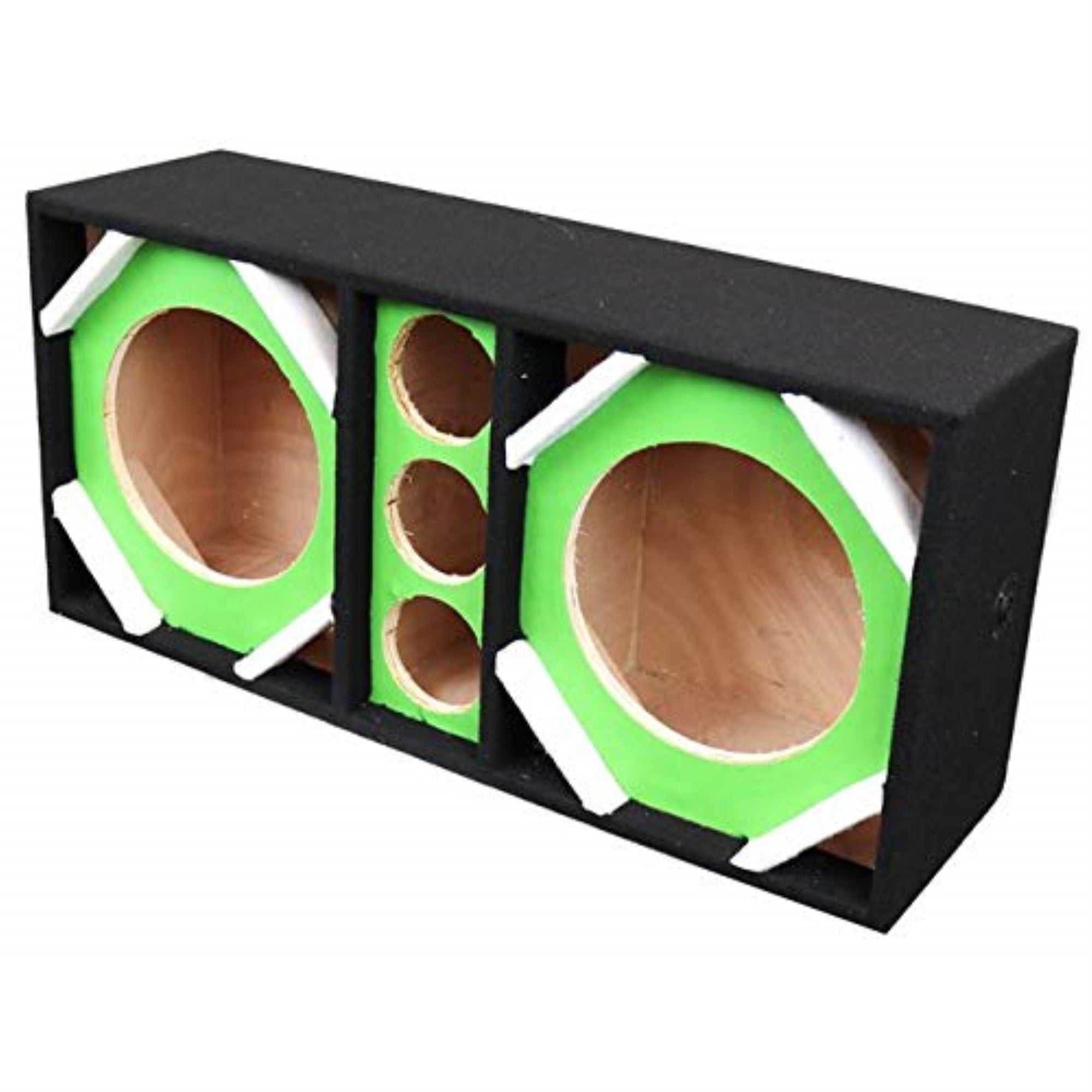 Two 10 In Woofers Plus Three Tweeters Vinyl Green Empty Chuchera Speaker Enclosure