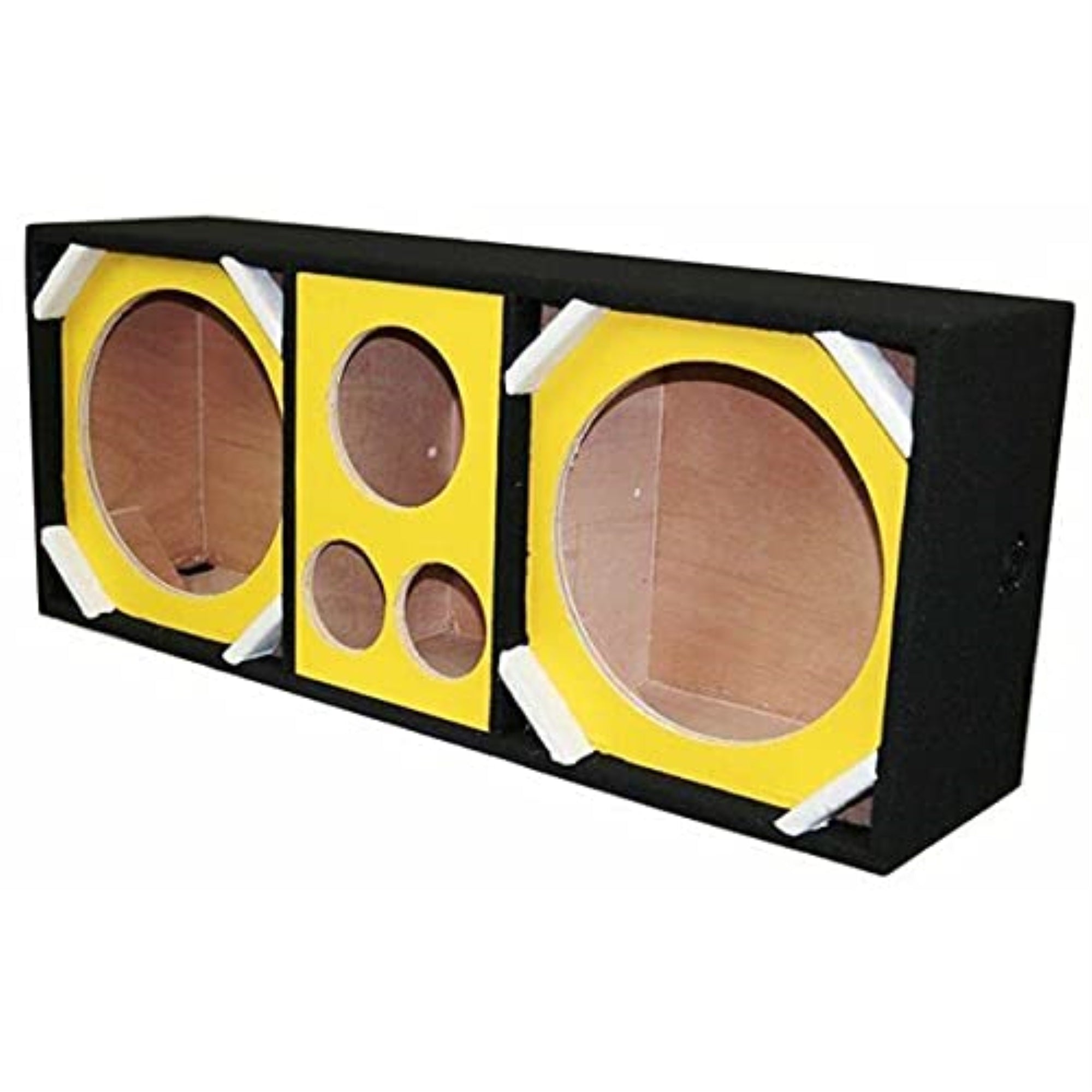 Two 12in Woofers plus Two Tweeters and One Horn YELLOW Empty Chuchera Speaker Enclosure