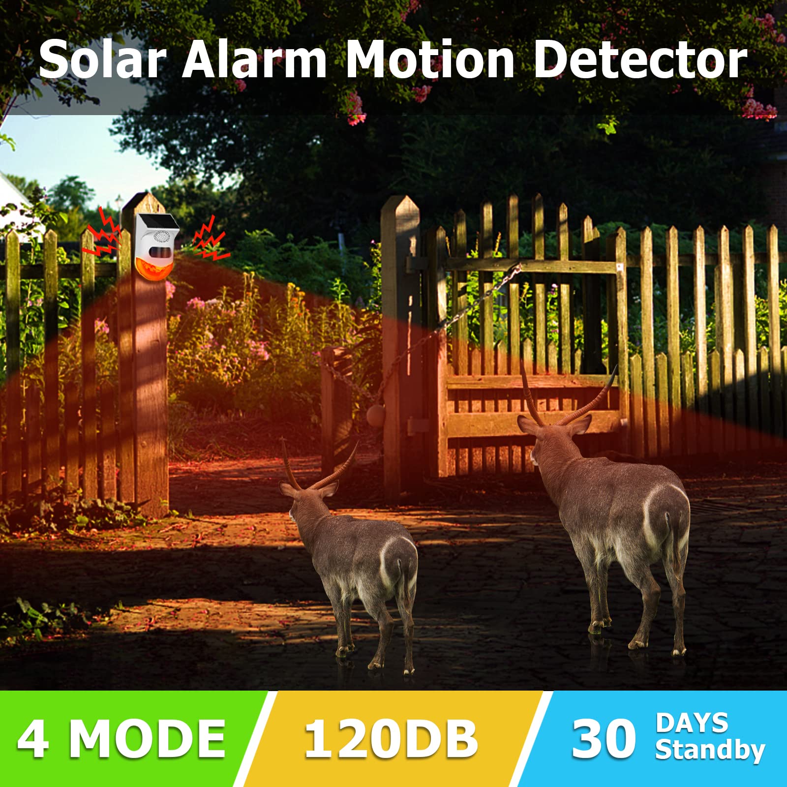 Solar Strobe Alarm Light With Motion Sensor Siren Outdoor Alarm Siren With Remote Controller 120Db Sound Security Siren Light Ip