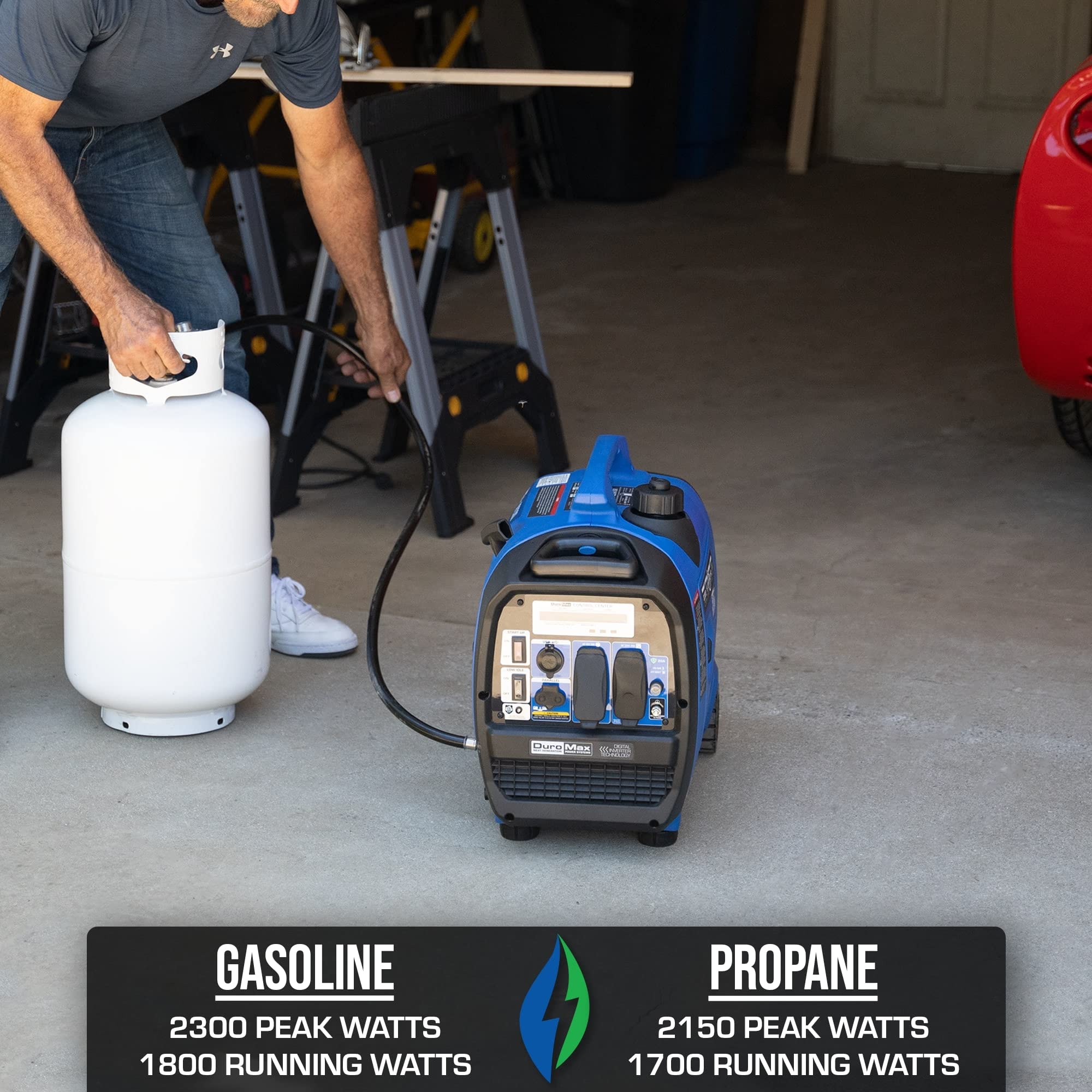 Duromax Xp2300Ih 2300 Watt 80Cc Dual Fuel Digital Inverter Hybrid Portable Generator, Blue