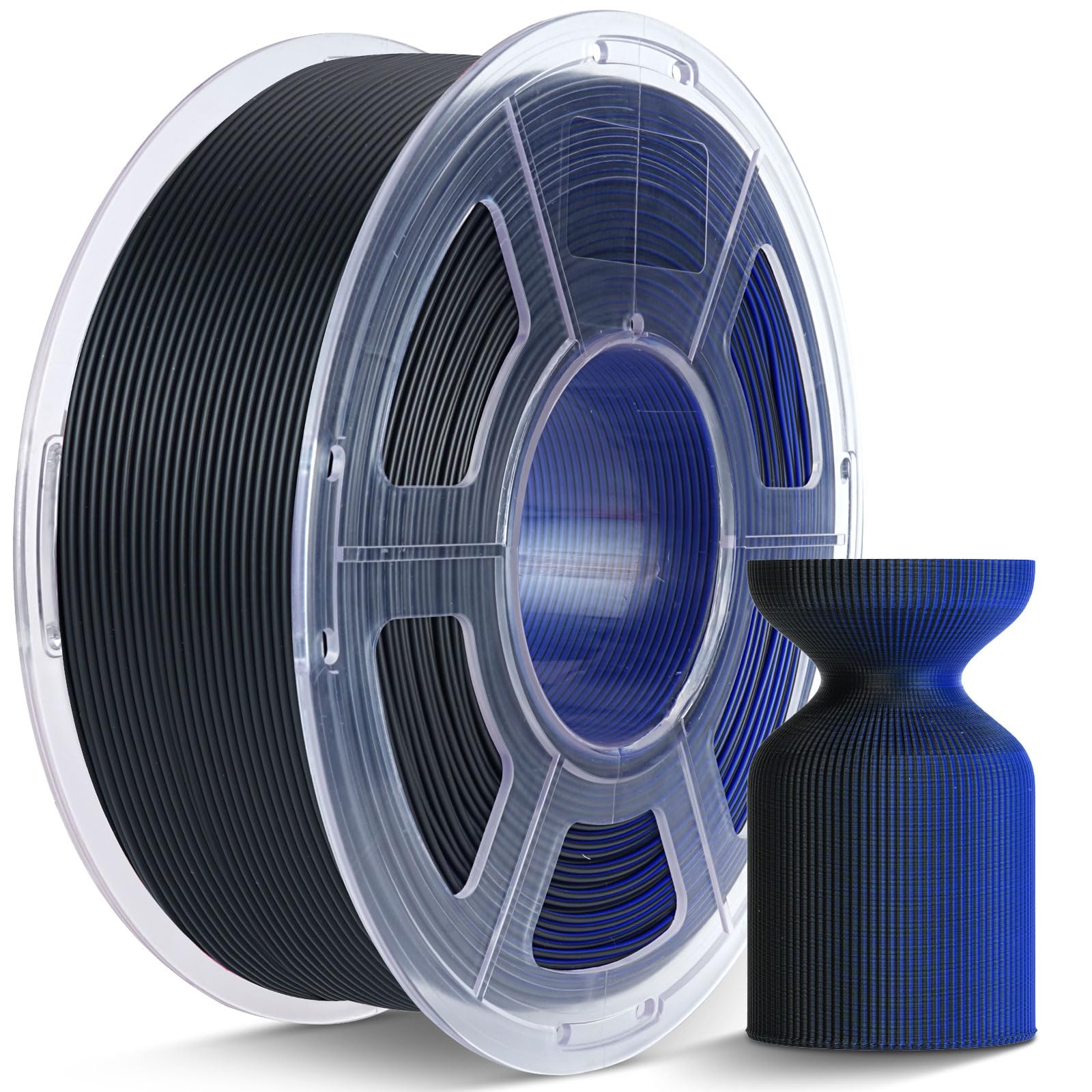 JAYO Dual Color Matte PLA 3D Printer Filament 1.75mm, Black-Blue Two-Tone PLA, Matte Finish Hides Layer Lines, 0.02mm Accuracy, 