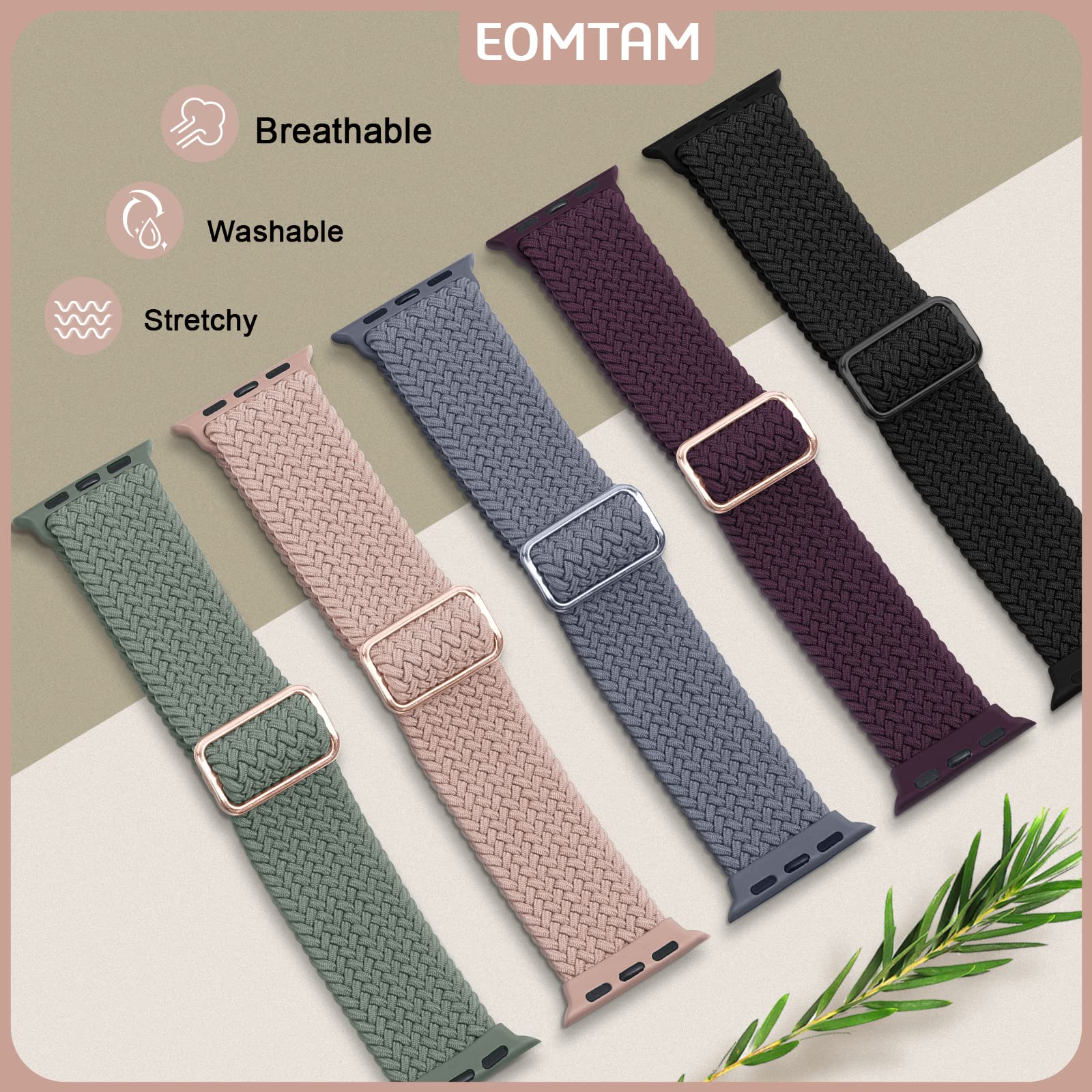 5 Pack Braided Stretchy Adjustable Straps Compatible For Apple Watch Band 38Mm 40Mm 41Mm 42Mm 44Mm 45Mm 46Mm 49Mm For Women Men