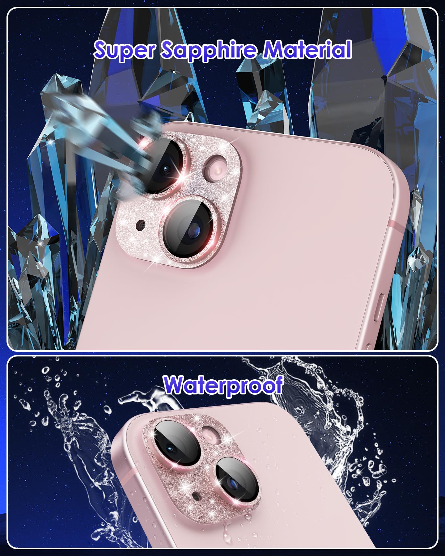 Kanosan Iphone 15 Pro/Pro Max 9H Tempered Glass Camera Lens Protector With Aluminium Alloy Ring, Glitter Plus, Case Friendly, Gl