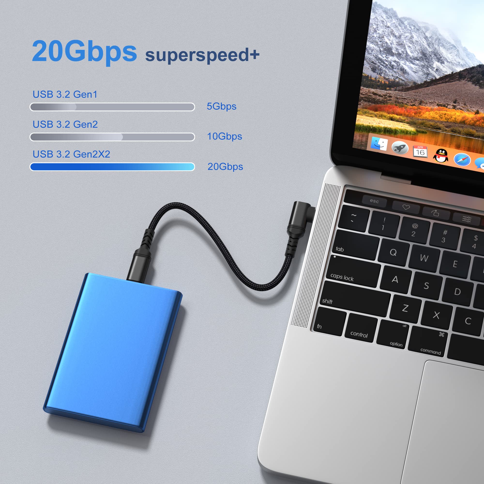 Besgoods Short Usb C To Usb C Cable 1.5Ft, Right Angle 20Gbps Data Transfer 100W Fast Charging 4K Video Output Usb 3.2 Gen2X2 Ty