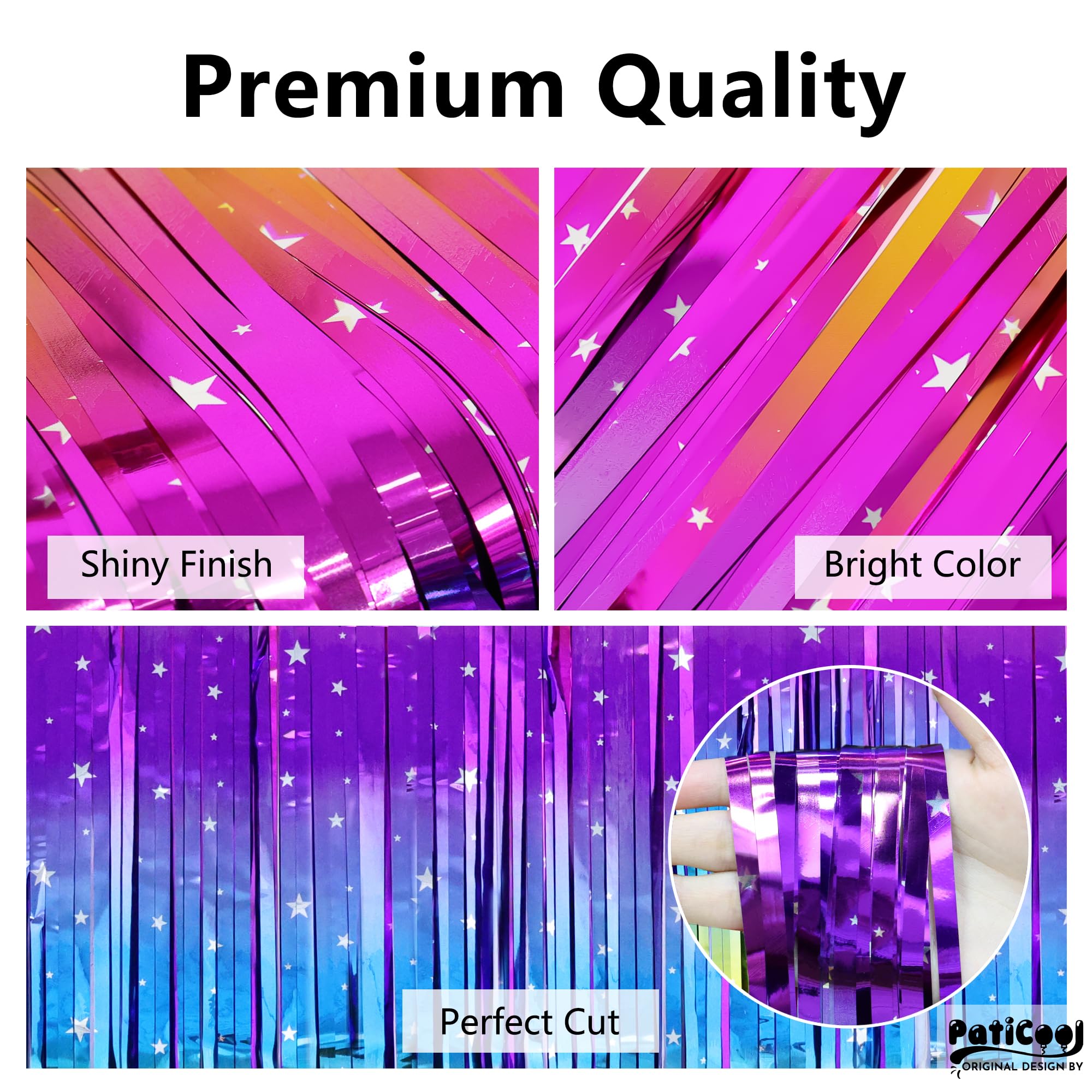 Paticool Sparkly Rainbow Gradient Tinsel Foil Fringe Curtain Backdrop   Thicken 4 Pack 3.2 X 8.2 Ft   Glitter Rainbow Door Strea