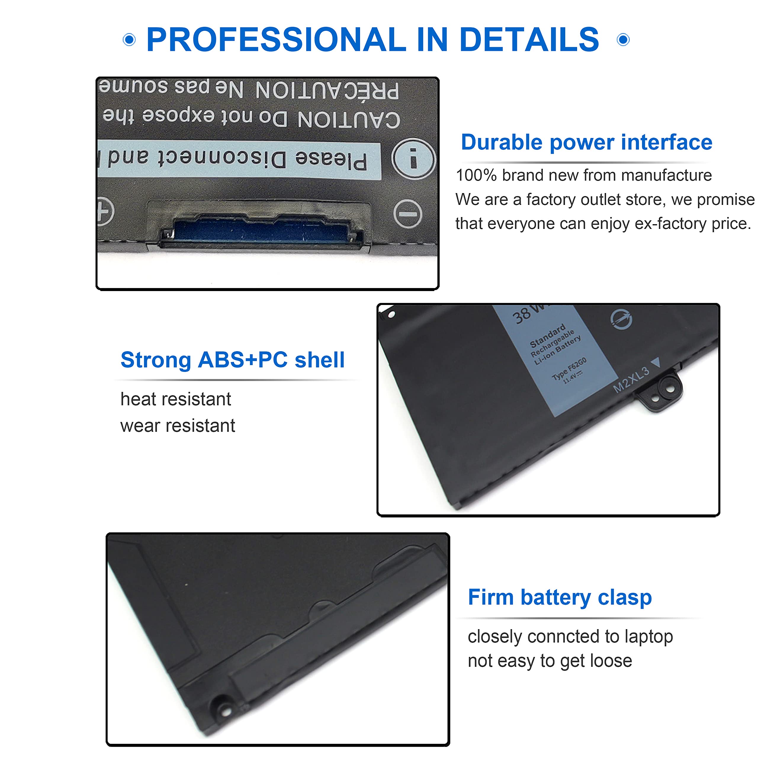 38Wh F62G0 Battery For Dell Inspiron 13 7000 7373 7386 7370 39Dy5 2 In 1 7380 5370 P83G P83G001 P91G P87G P91G001 P83G002 P87G00