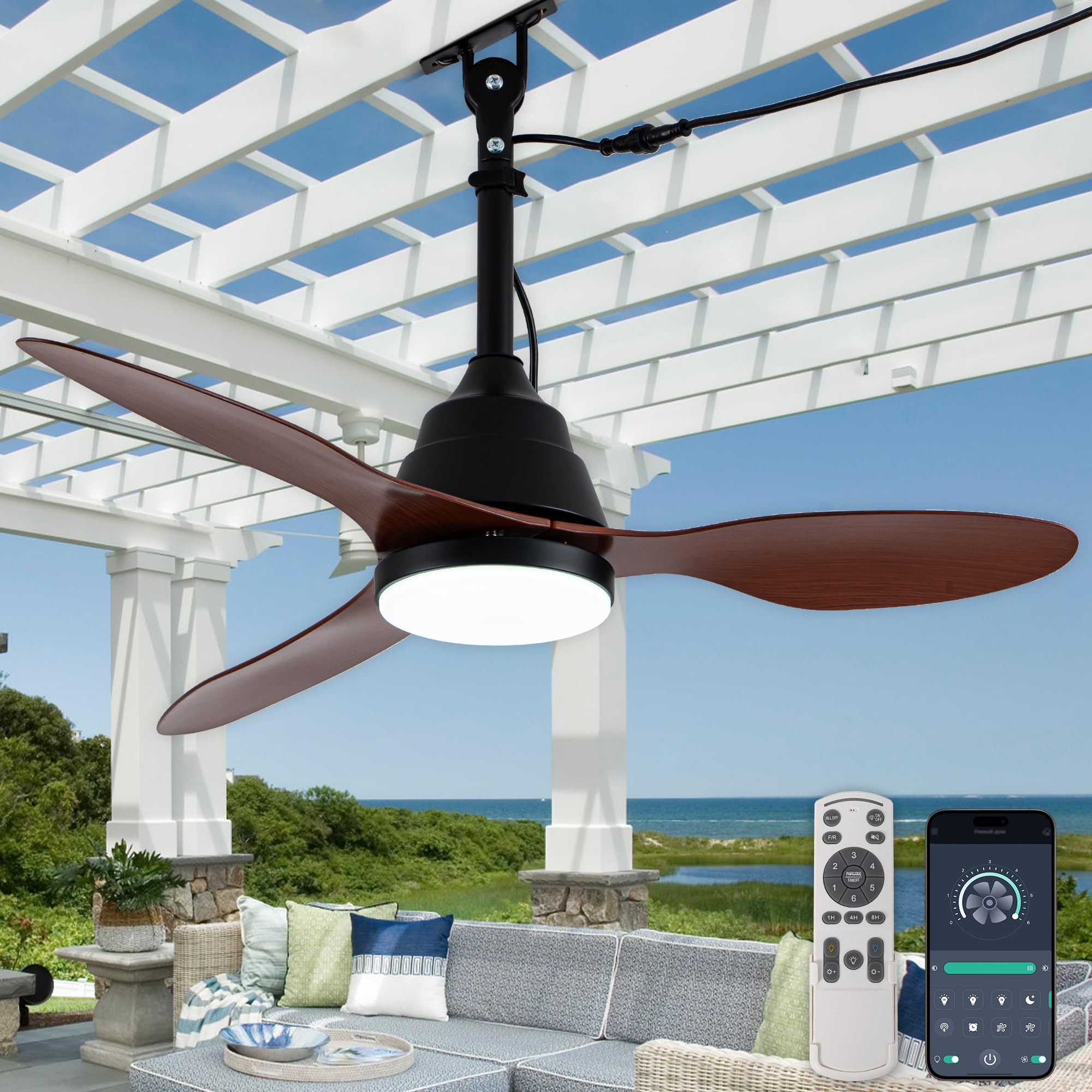 CNCMtiger 42 Waterproof Outdoor Ceiling Fan with Lights IP65 Gazebo Fan Outdoor Hanging Wet Rated Plug in Ceiling Fan for Pati