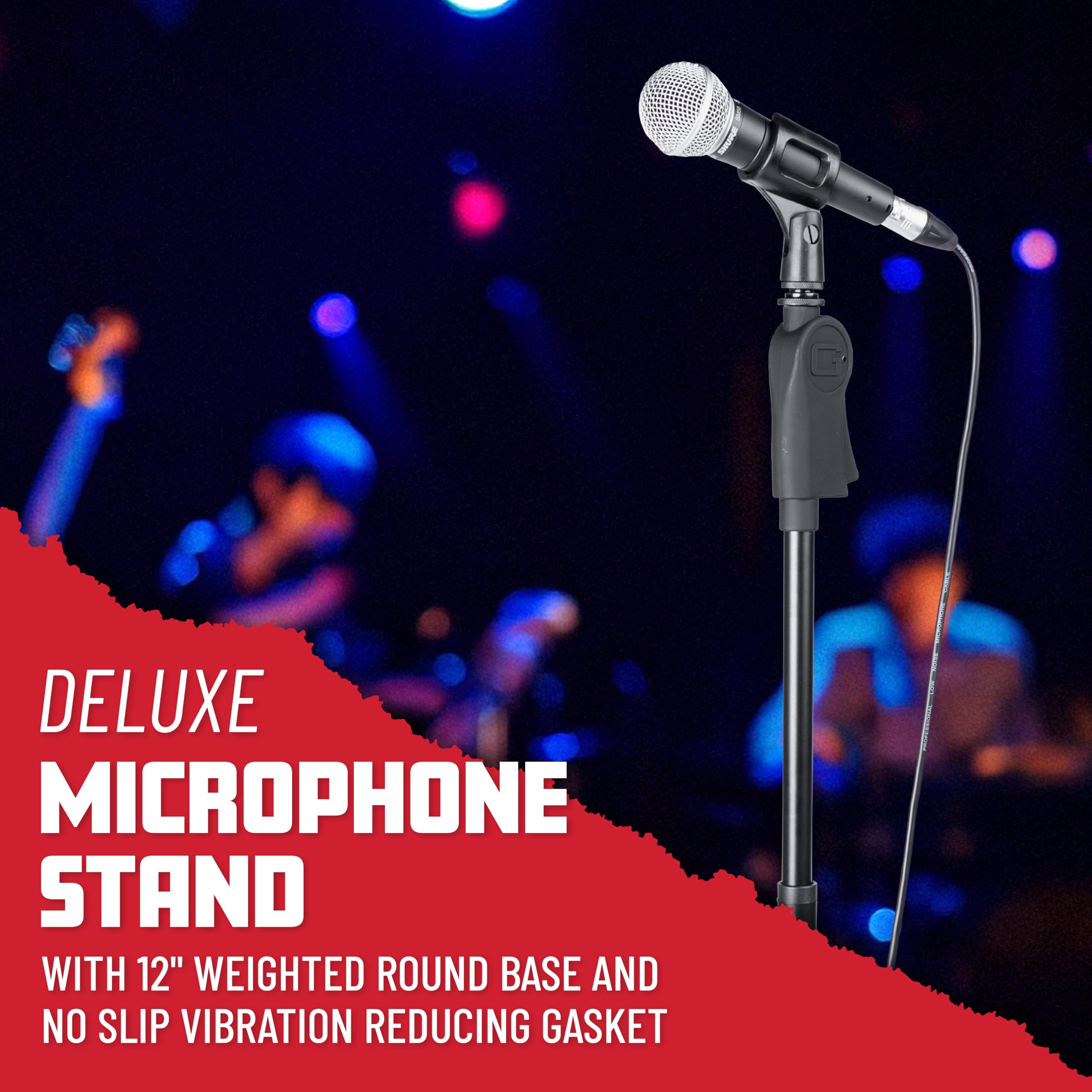 Gator Frameworks Microphone Stand With 12 Weighted Base And Deluxe Soft Grip Squeeze Height Adjustment, (Gfw-Mic-1201)