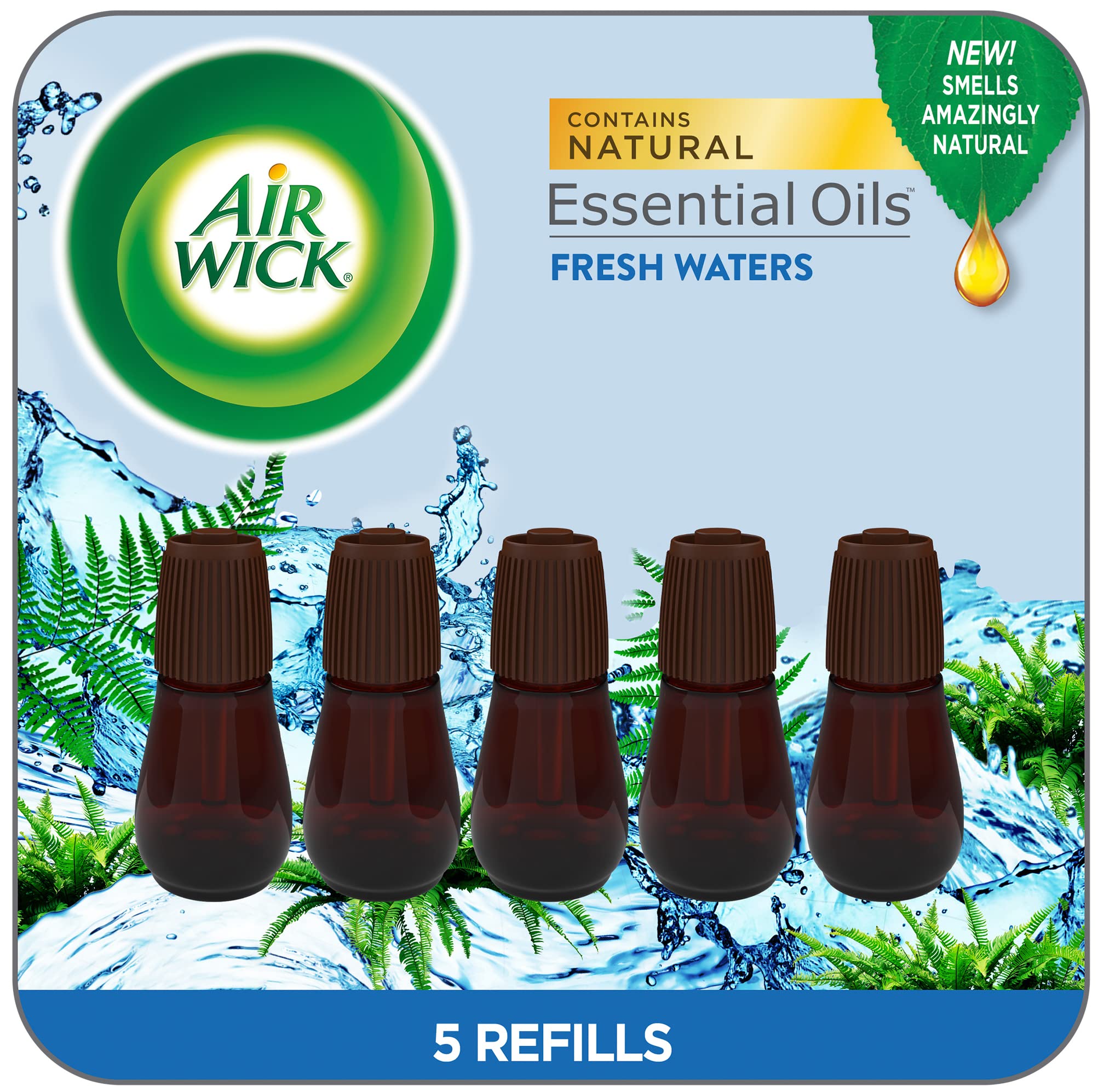 Air Wick Essential Mist Refill, 5 Ct, Fresh Waters, Essential Oils Diffuser, Air Freshener