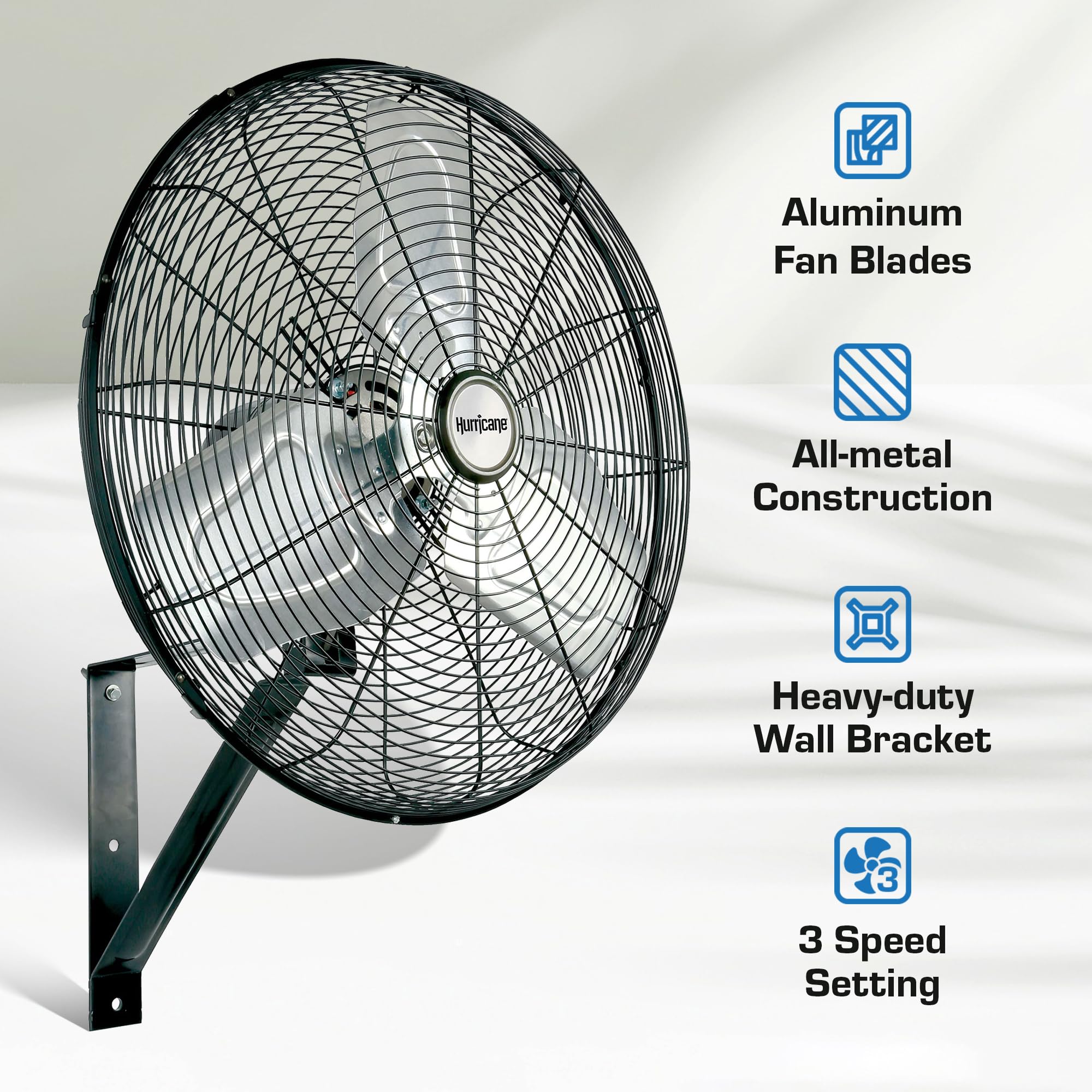 Hurricane Oscillating Wall Mount Fan, 3 Speed Cooling, Pro Commercial Grade, 20''