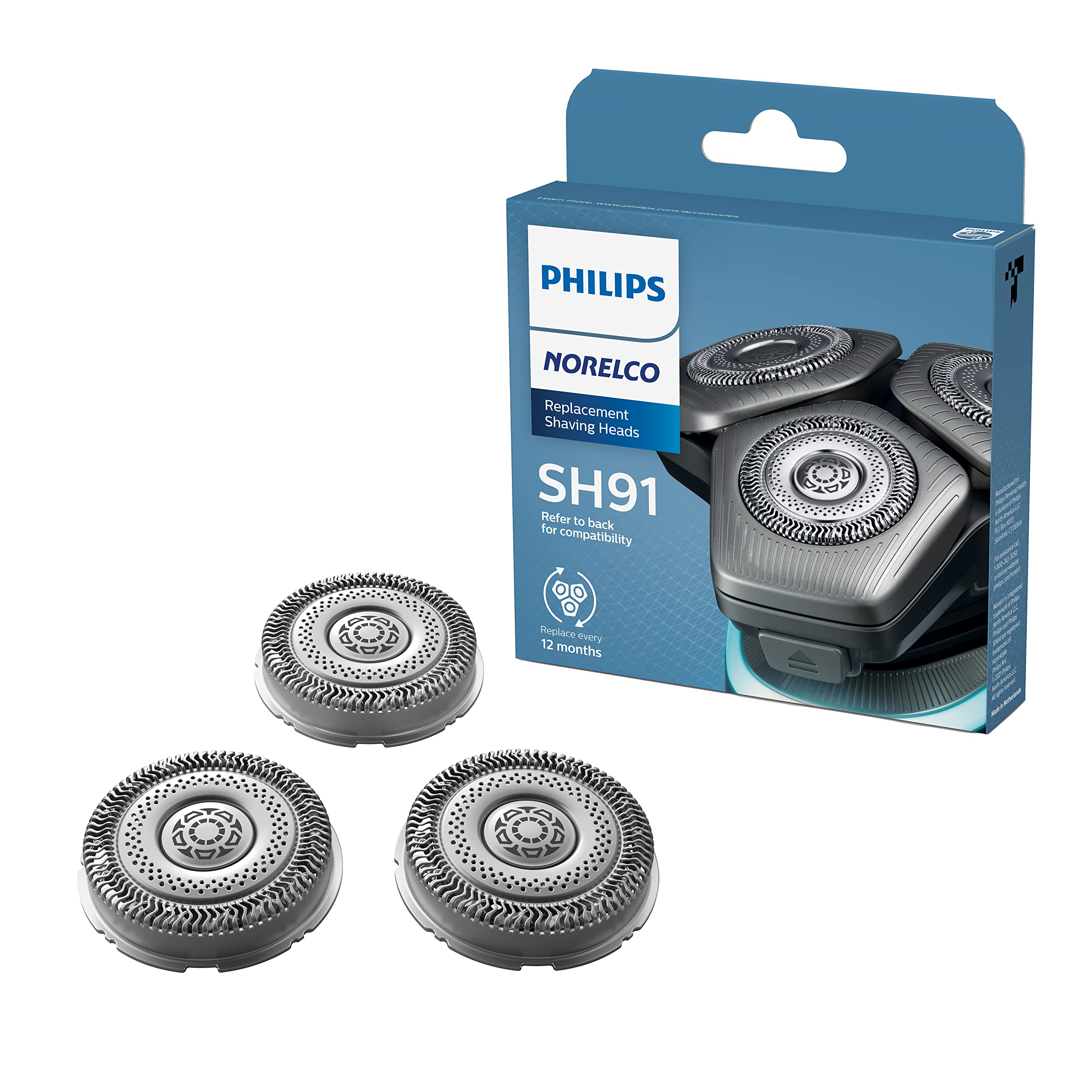 Philips Norelco Genuine Sh91/52 Replacement Shaving Heads Compatible With Norelco Shaver Series S9000 And 9000 Prestige, Latest