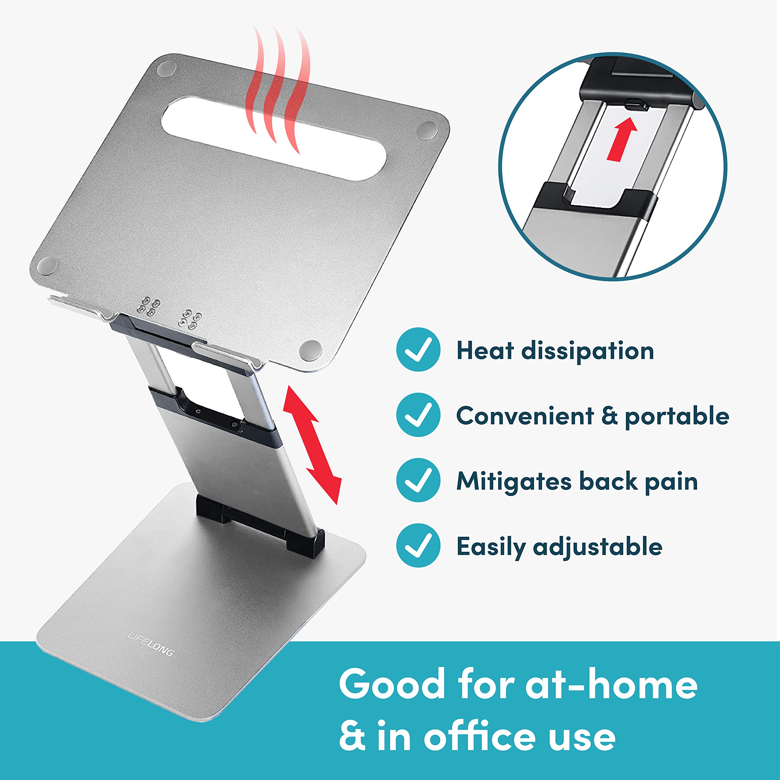 Laptop Stand For Desk, Ergonomic Sit To Stand Laptop Holder Convertor, Adjustable Height From 2.1'' To 13.8'', Supports Up To 22