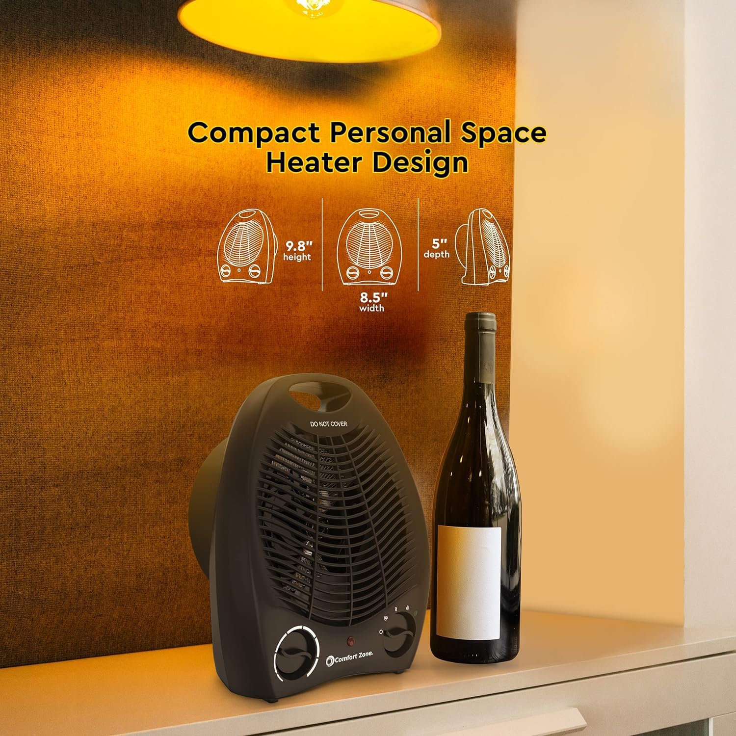 Comfort Zone Electric Fan Forced Portable Space Heater With Adjustable Thermostat, Overheat Sensor, Tip Over Switch, & Heat Resi