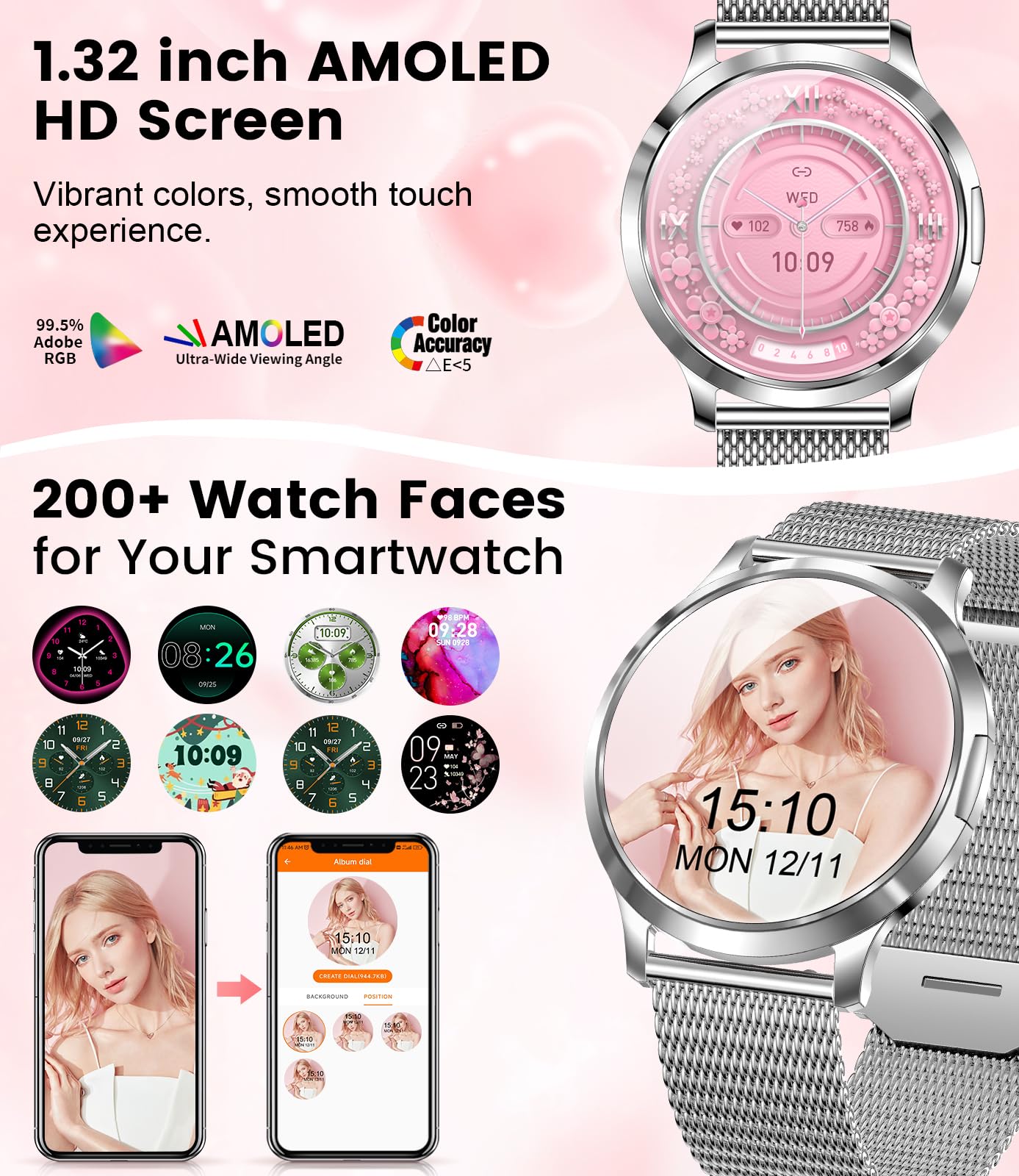 Dremac Smart Watch(Make Call/Thin),1.32 ' ' Amoled Curved Display For Android Iphone,Smart Watches For Women With Heart Rate Mon