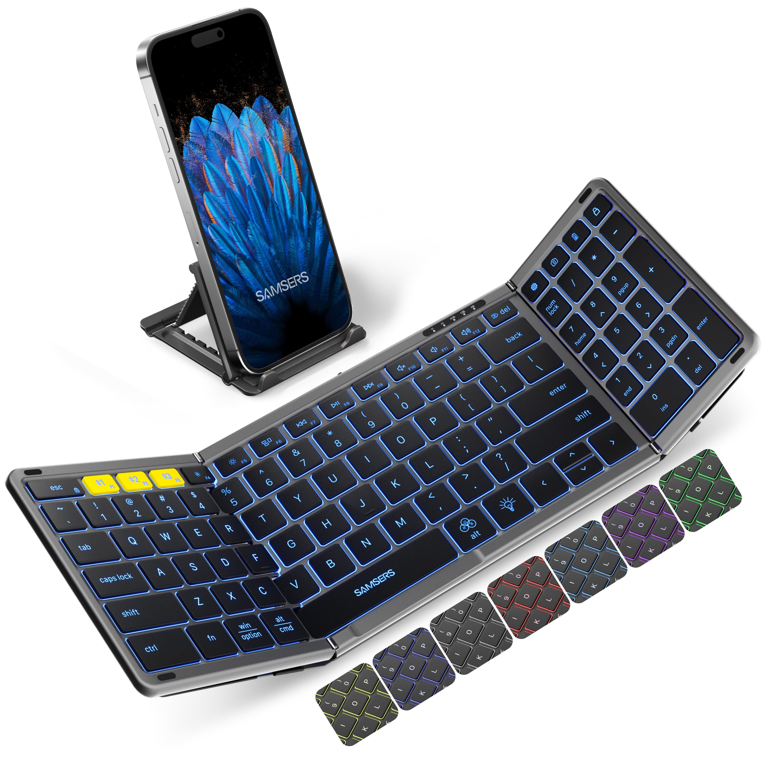 Samsers FullSize Backlit Foldable Bluetooth Keyboard with Numeric padGray