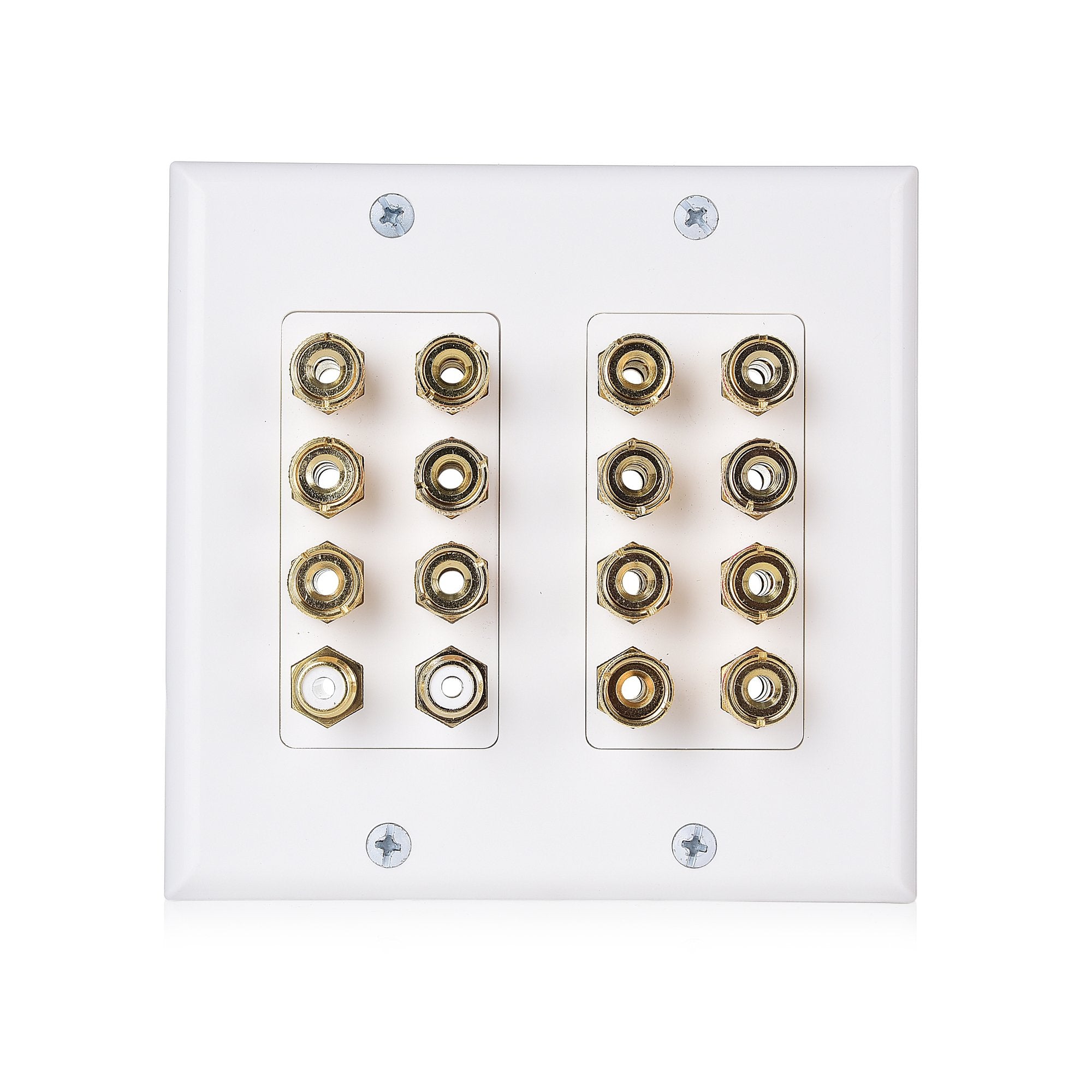 Cable Matters Double Gang 7.2 Speaker Wall Plate (Home Theater Wall Plate, Banana Plug Wall Plate) In White