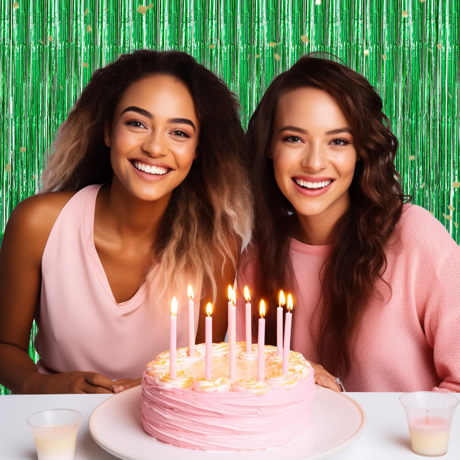 Decockrat 3 Pack Foil Fringe Backdrop   Green Shiny Tinsel Curtains For Party Decoration/Photo Booth Props   3.3X8.2 Ft Metallic